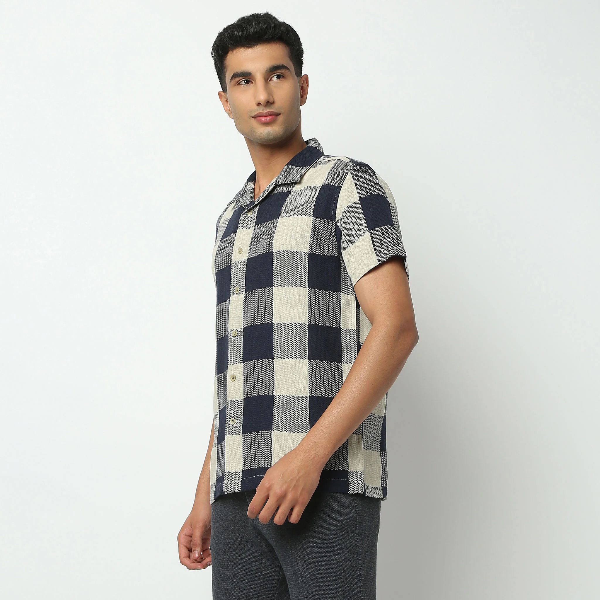 Camp Collar Half Sleeve Checkered Mood Shirt - Image 5