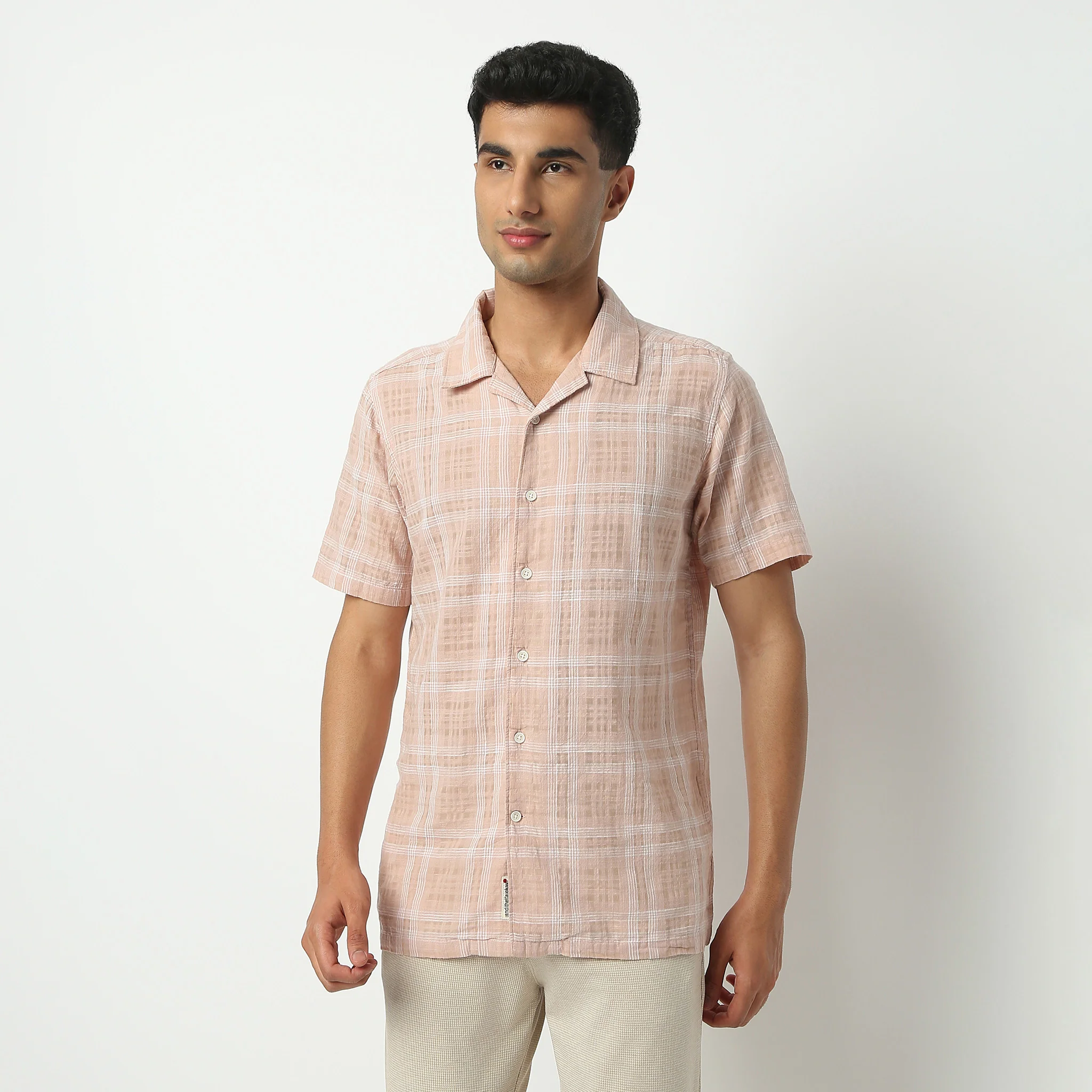 Camp Collar Half Sleeve Checkered Mood Shirt - Image 2