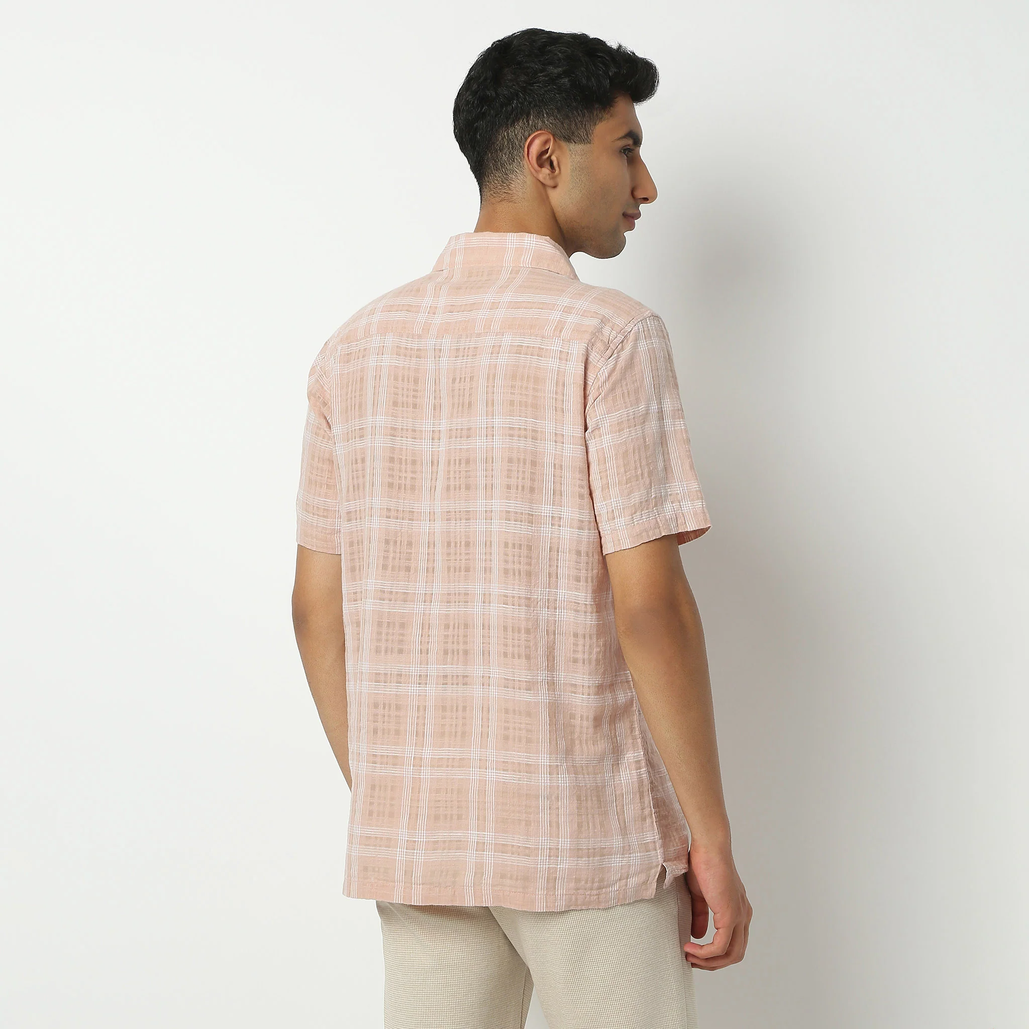 Camp Collar Half Sleeve Checkered Mood Shirt - Image 3