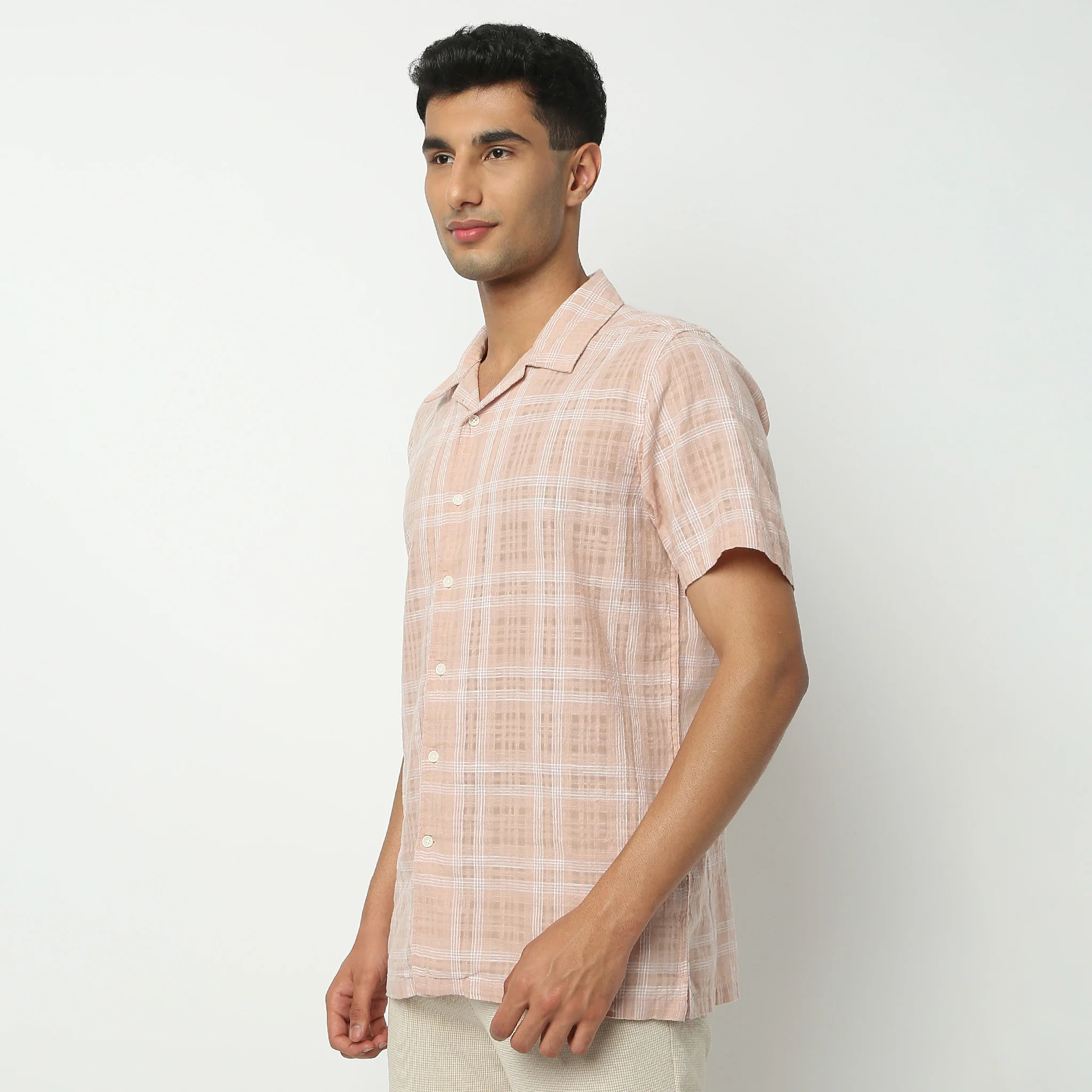 Camp Collar Half Sleeve Checkered Mood Shirt - Image 5