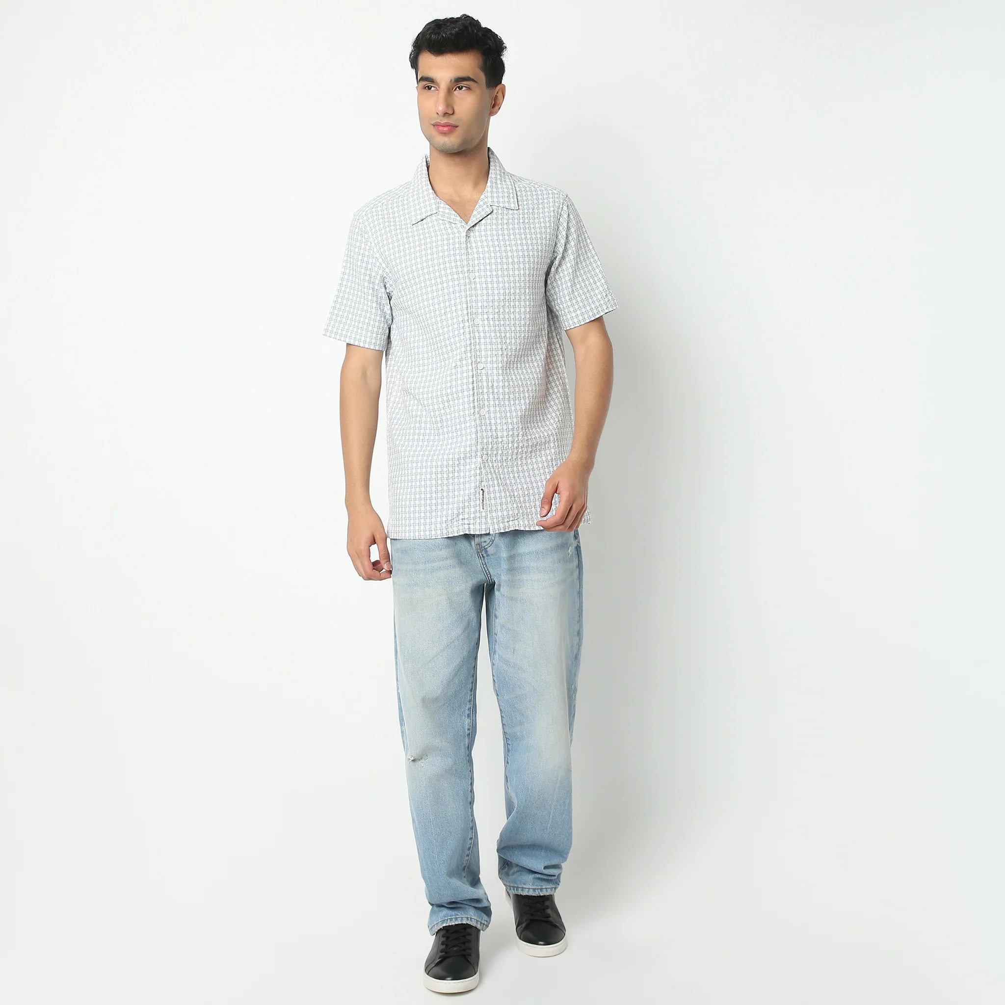 Camp Collar Half Sleeve Checkered Mood Shirt - Image 2