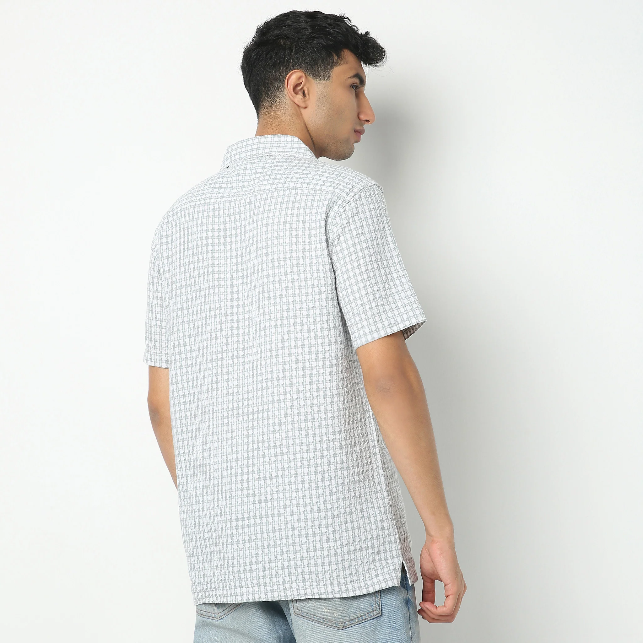 Camp Collar Half Sleeve Checkered Mood Shirt - Image 3