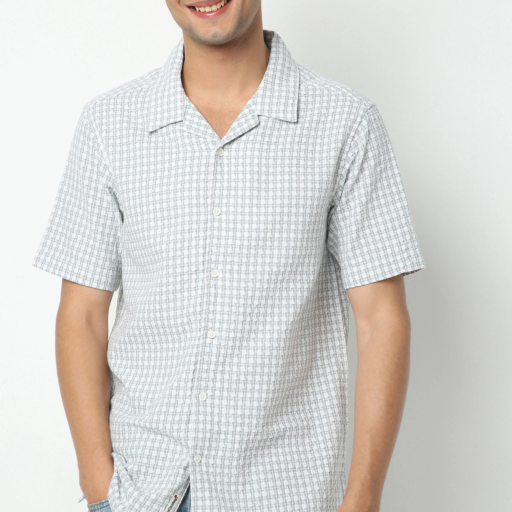 Camp Collar Half Sleeve Checkered Mood Shirt - Image 4