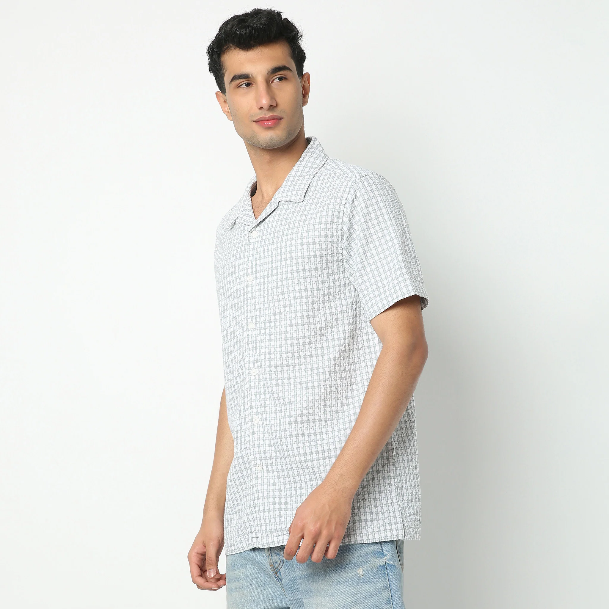 Camp Collar Half Sleeve Checkered Mood Shirt - Image 5