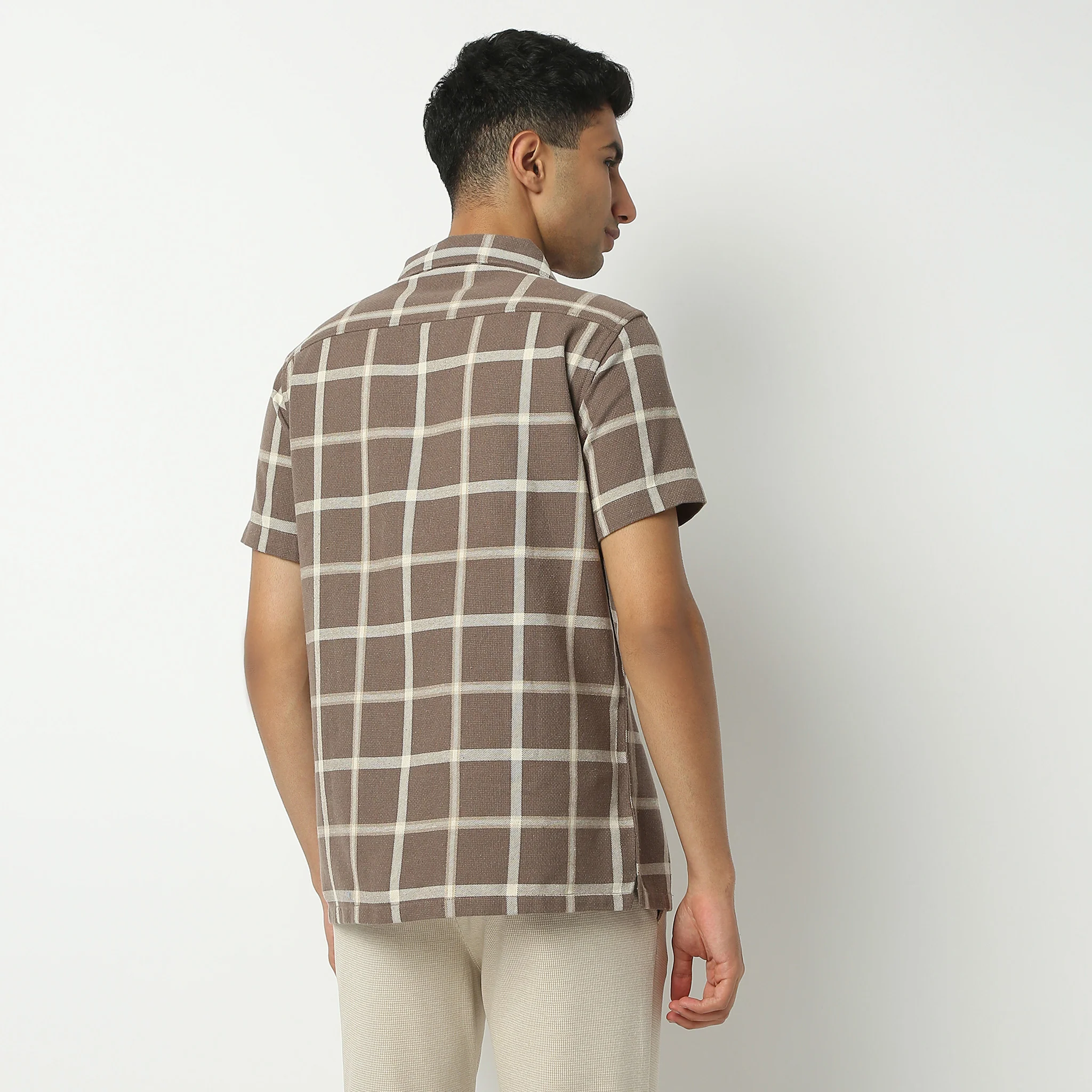 Camp Collar Half Sleeve Checkered Mood Shirt - Image 3