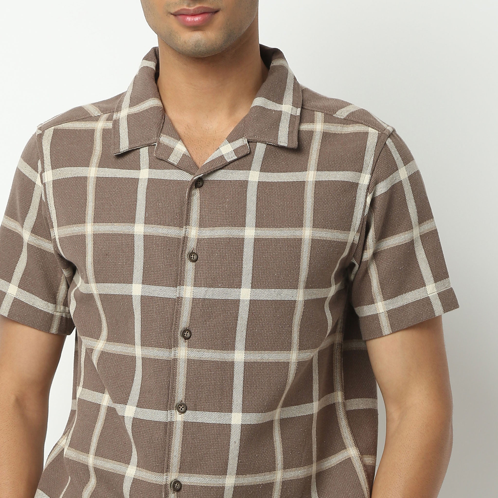 Camp Collar Half Sleeve Checkered Mood Shirt - Image 4
