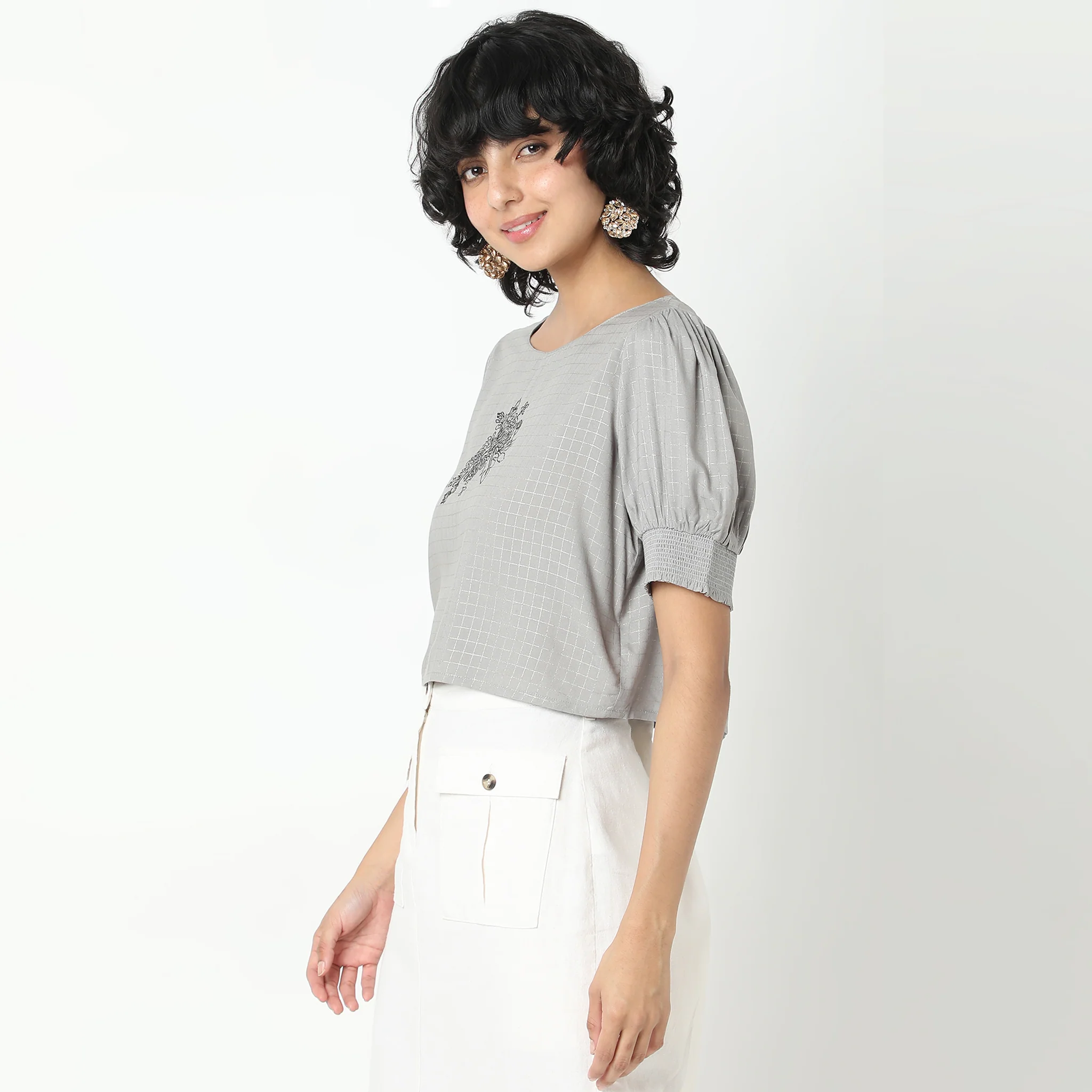 Regular Fit Checkered Crop Top - Image 5