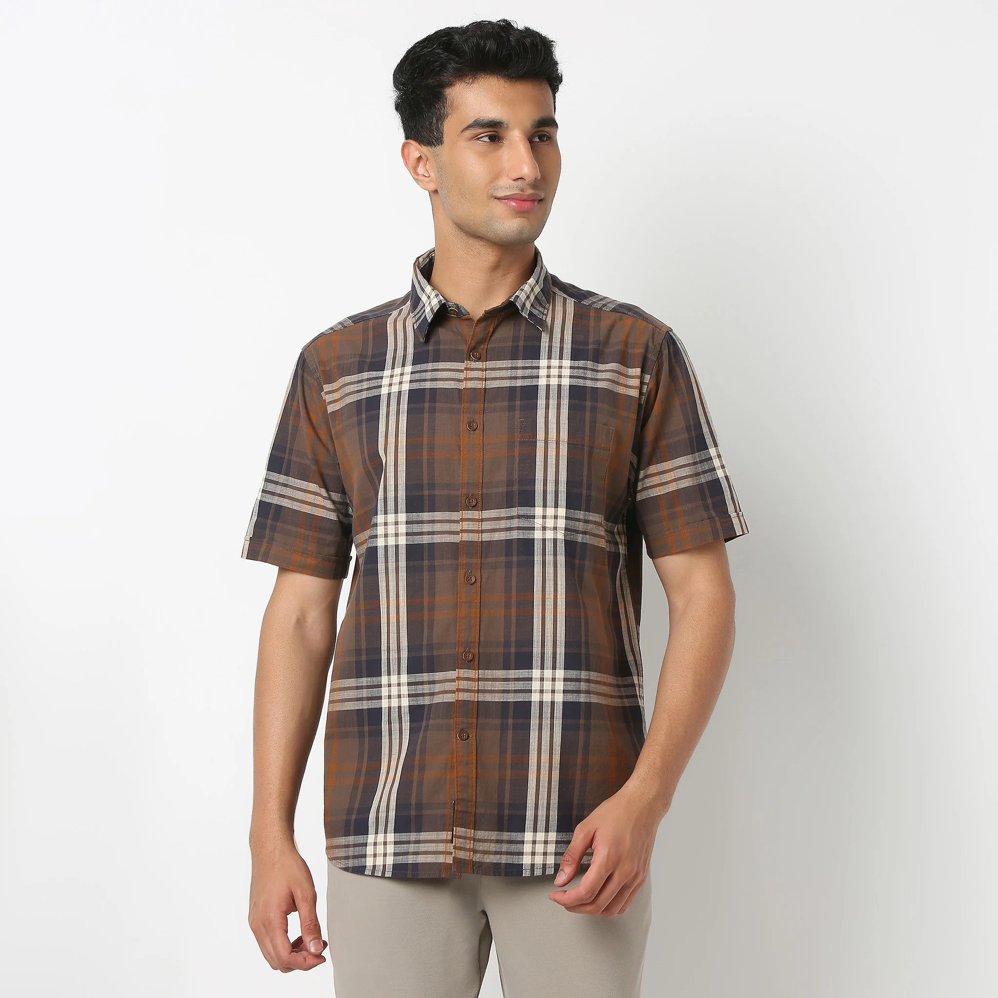 Country Slubᵉˣ - 100% Cotton Checkered Half Sleeve Shirt - Image 2