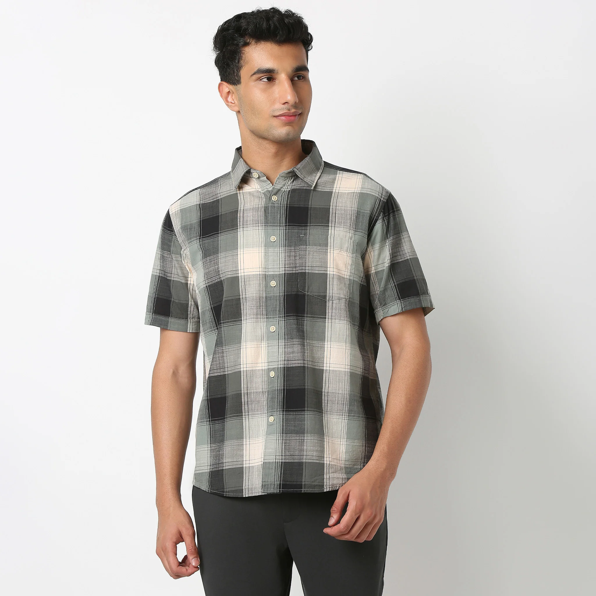 Country Slubᵉˣ - 100% Cotton Checkered Half Sleeve Shirt - Image 2