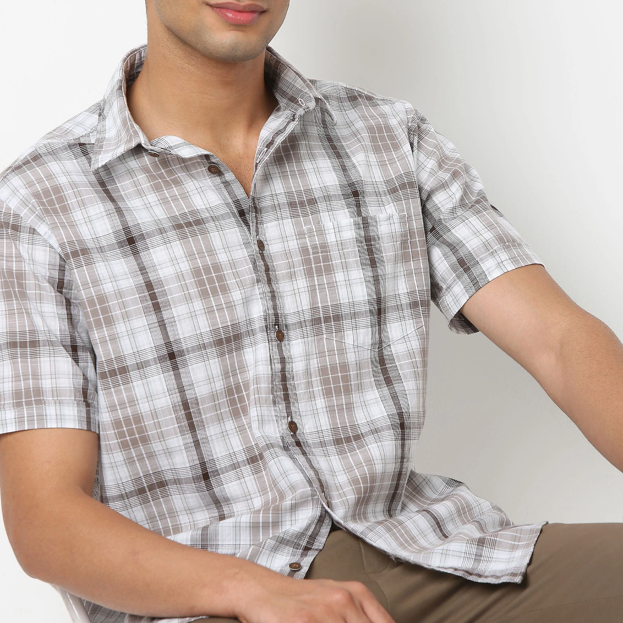 Country Slubᵉˣ - 100% Cotton Checkered Half Sleeve Shirt - Image 4
