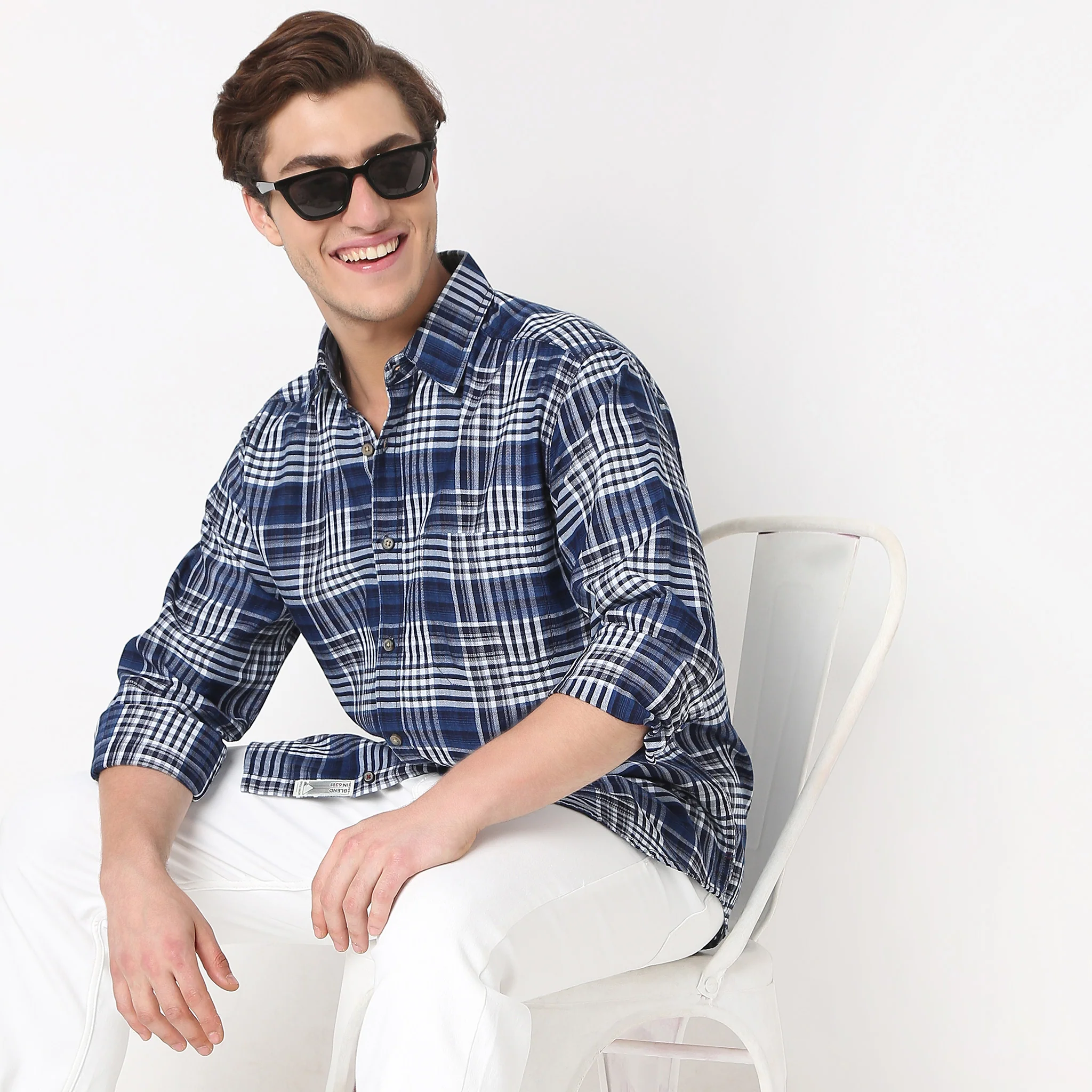 Cruiser™ Authentic Indigo Regular Fit Shirt Modern 3D Pattern Checks - Image 2