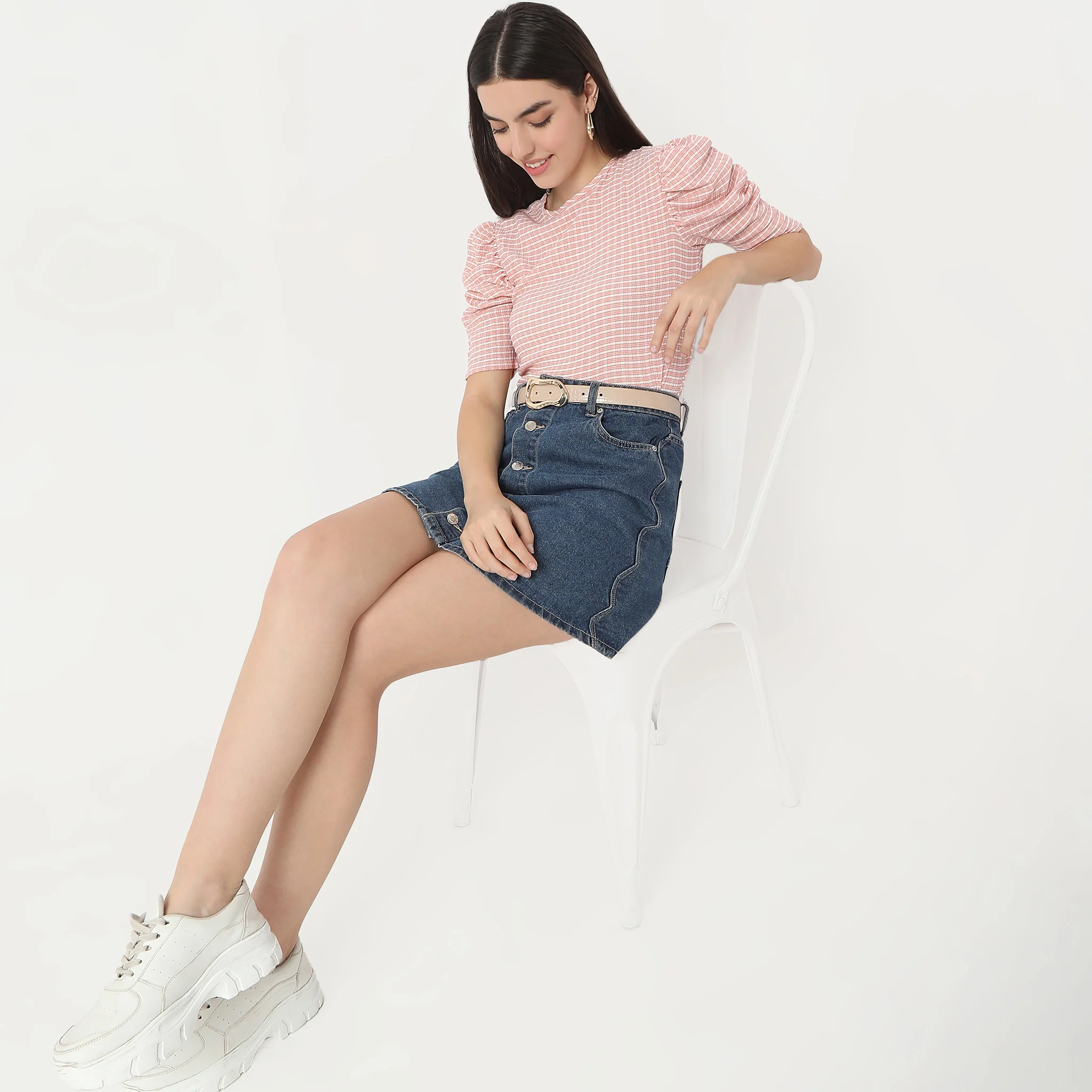 Checkered Puff Sleeve Betty Top
