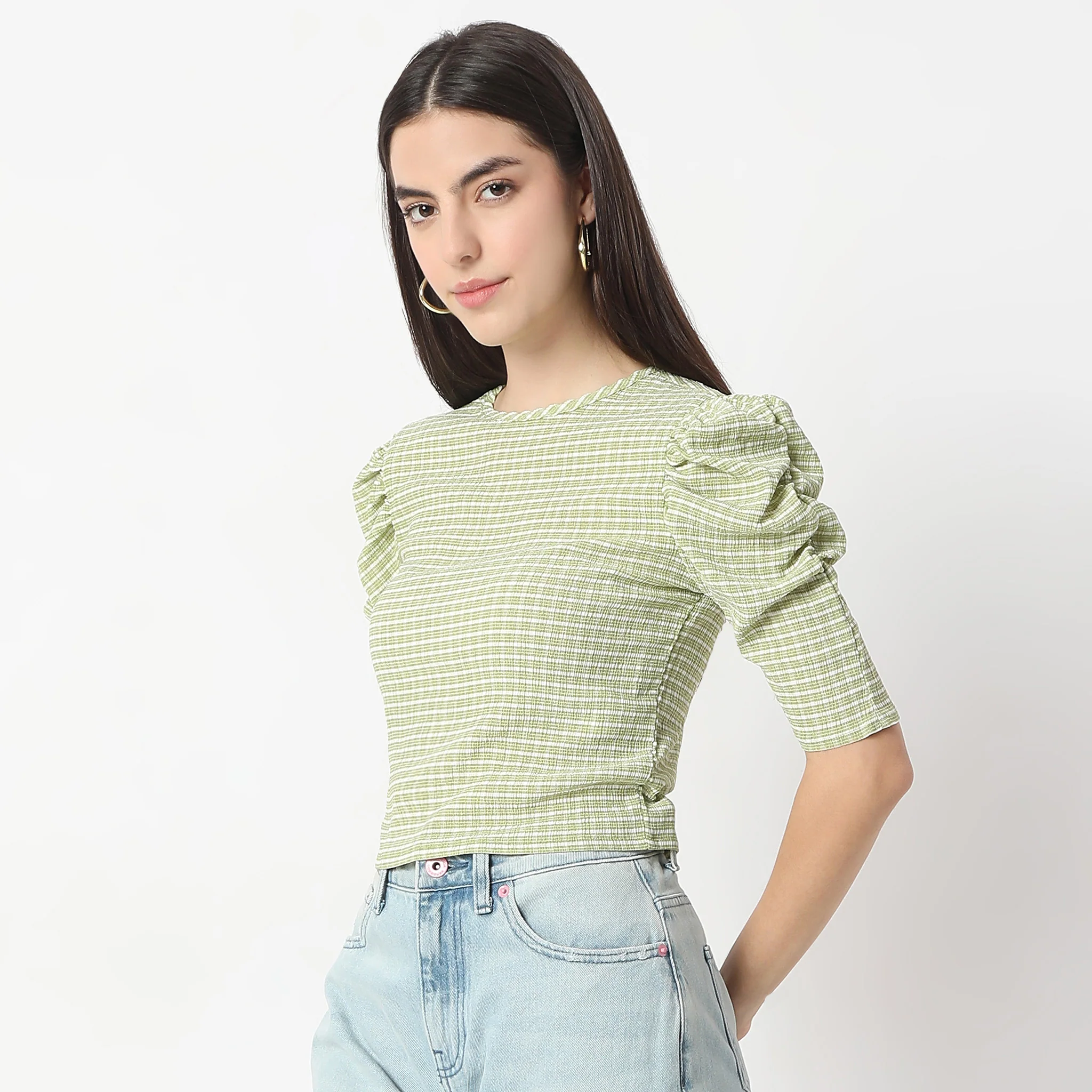 Checkered Puff Sleeve Betty Top - Image 10