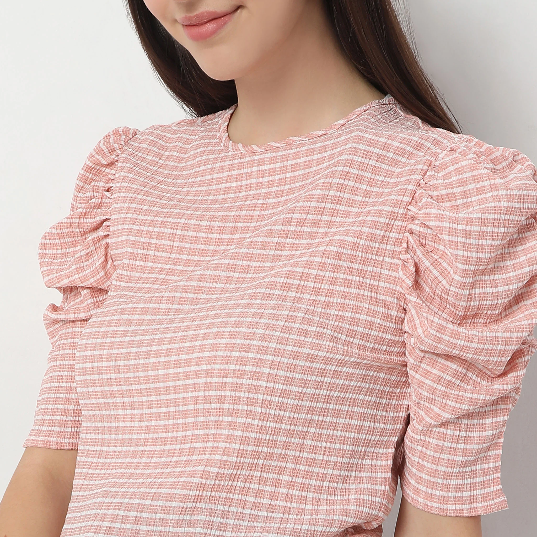 Checkered Puff Sleeve Betty Top - Image 4