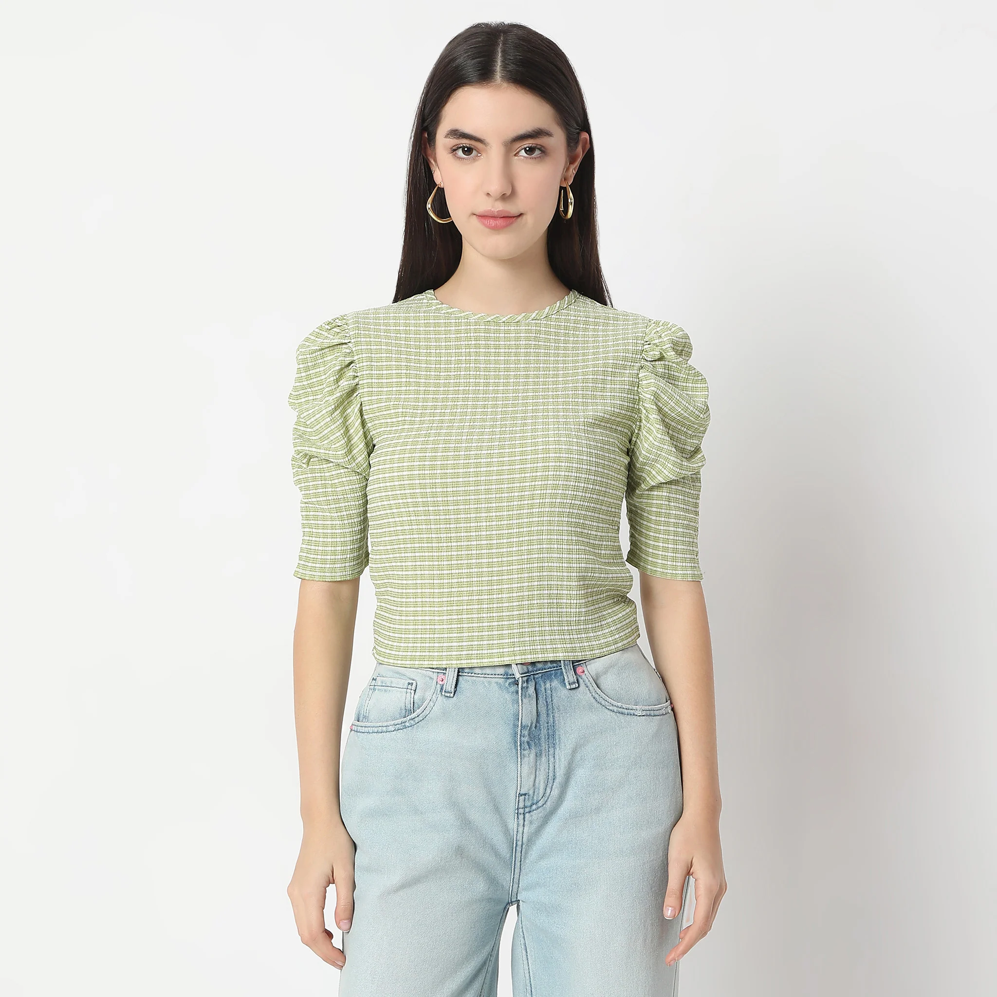 Checkered Puff Sleeve Betty Top - Image 7