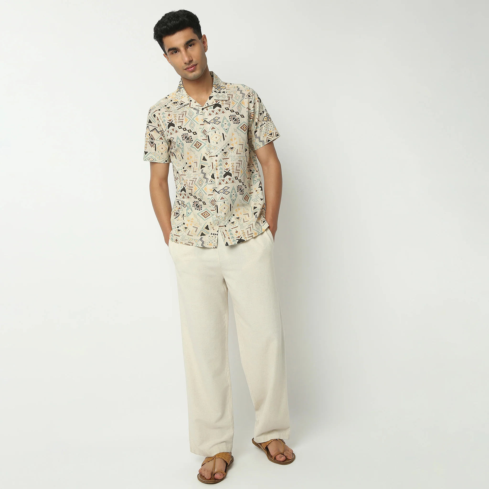 Camp Collar Half Sleeve Short Length Relaxed Fit Cuban Printed Shirt