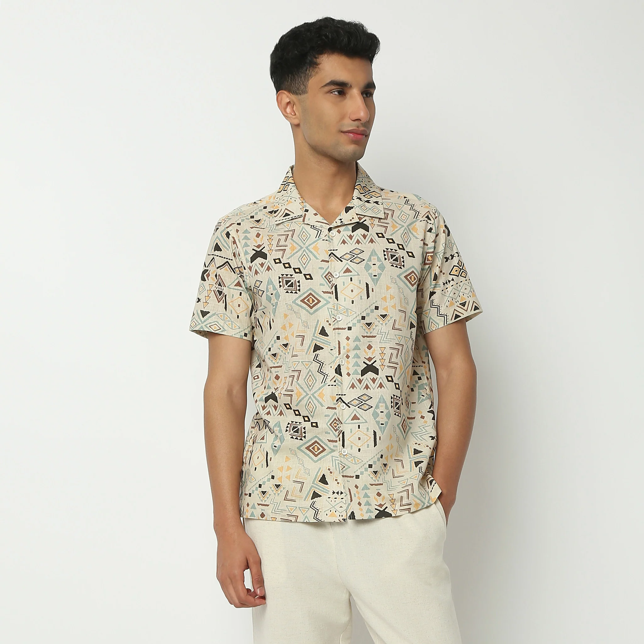 Camp Collar Half Sleeve Short Length Relaxed Fit Cuban Printed Shirt - Image 2