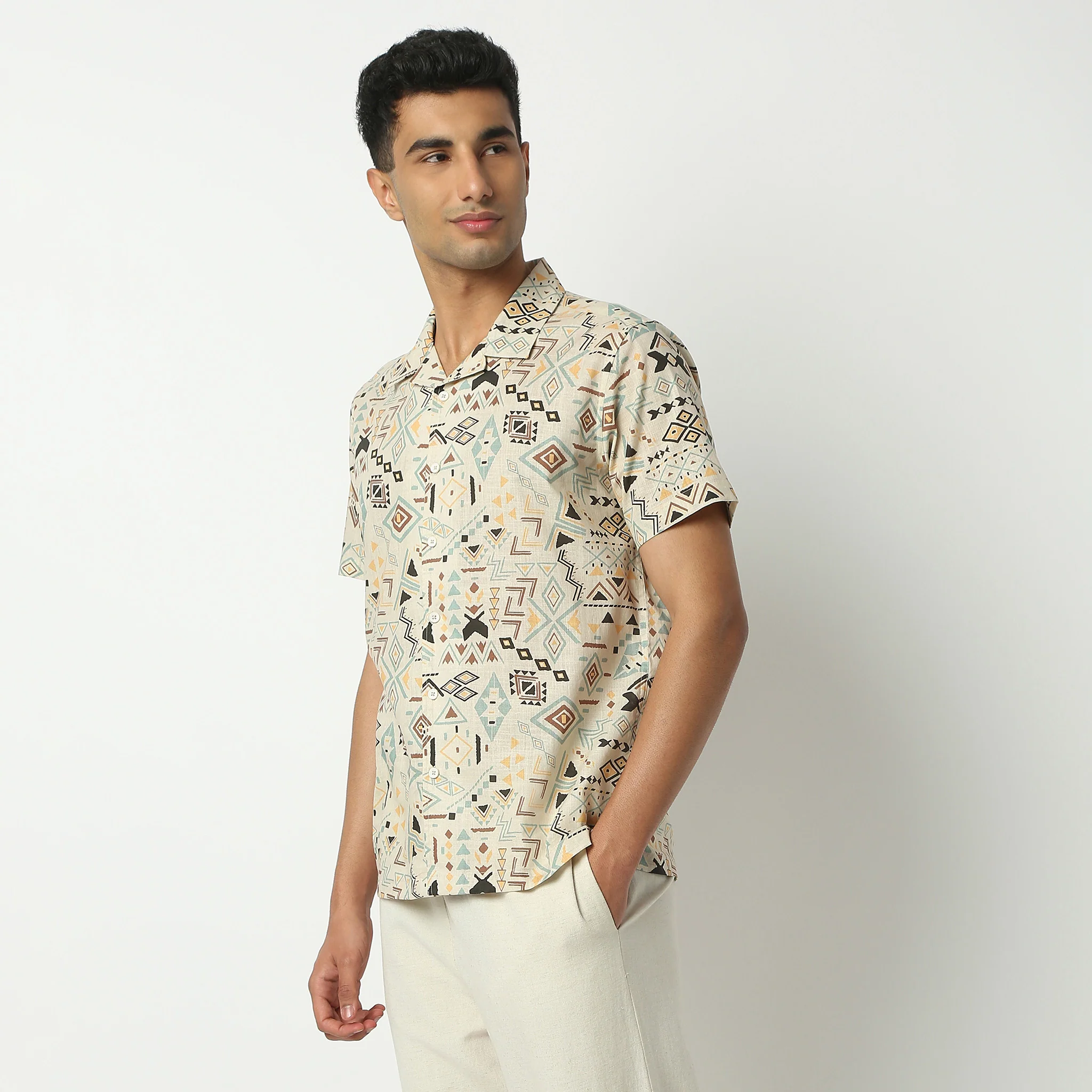 Camp Collar Half Sleeve Short Length Relaxed Fit Cuban Printed Shirt - Image 5