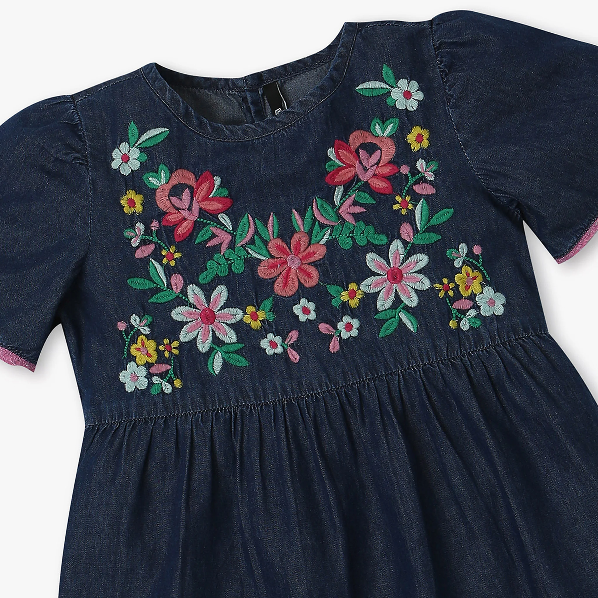 Regular Fit Embroidered A-Line Denim Dress - Image 3