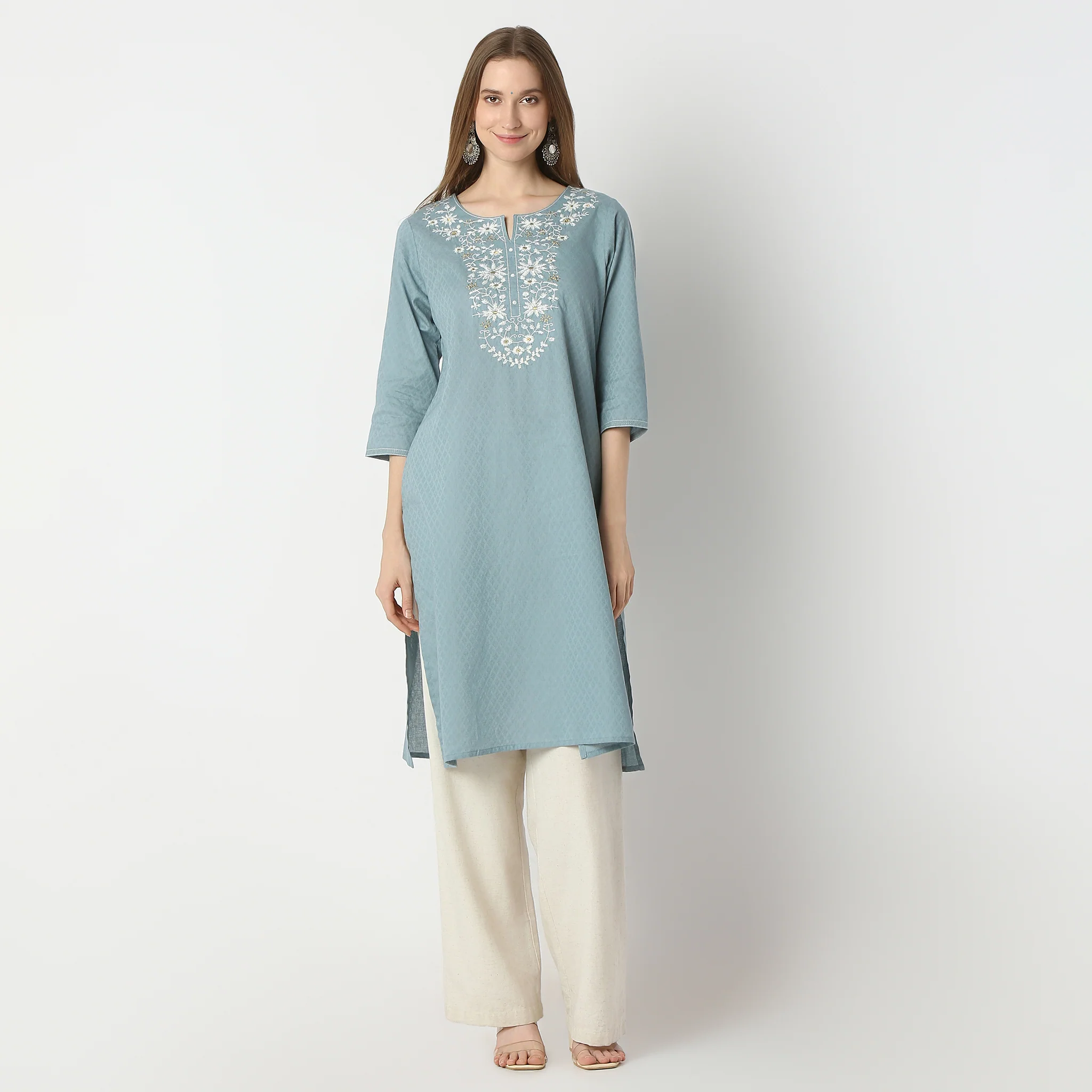 Embroidered Straight Kurta - Image 2