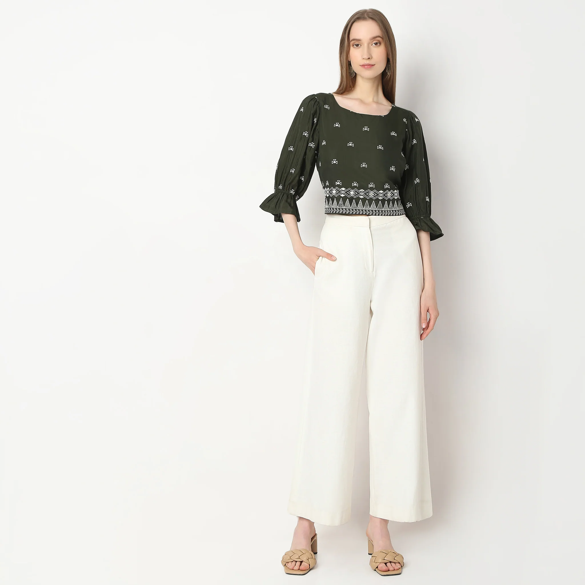 Regular Fit Embroidered Crop Top - Image 2