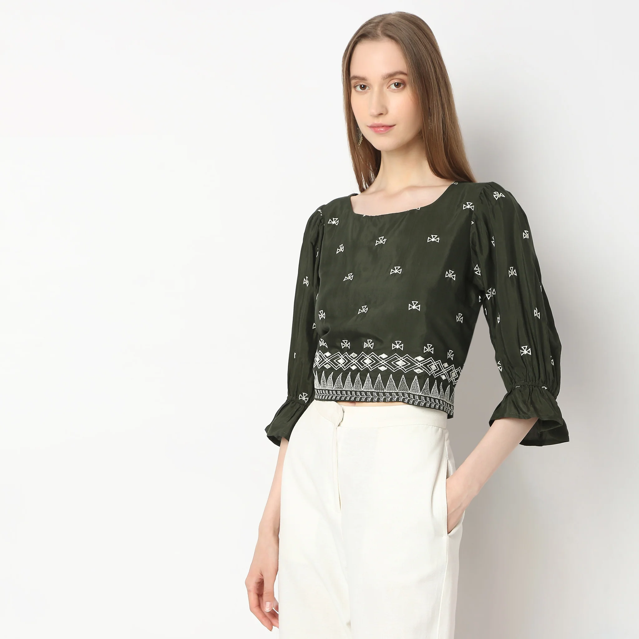 Regular Fit Embroidered Crop Top - Image 5