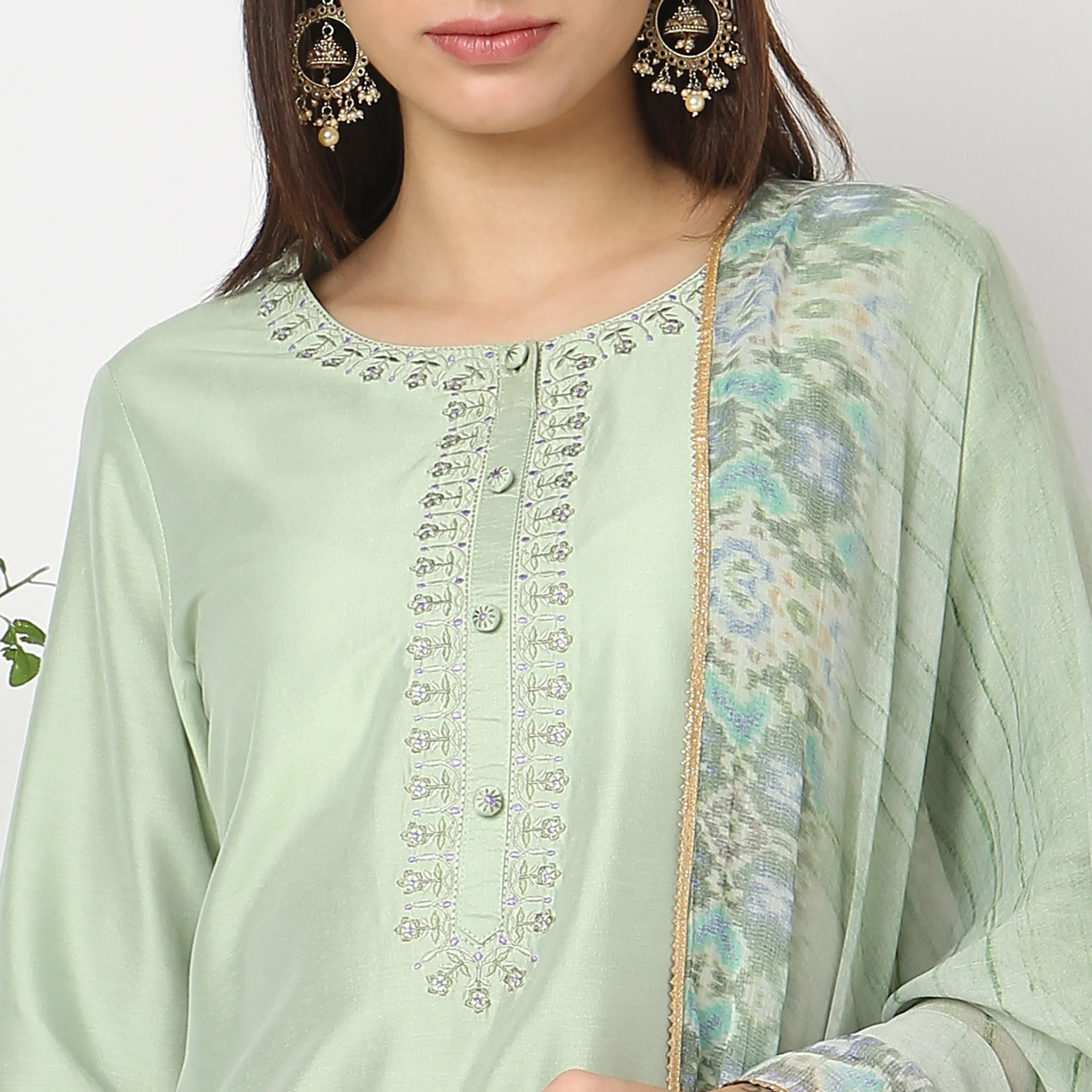 Regular Fit Embroidered Kurta And Pant With Dupatta Set - Image 4