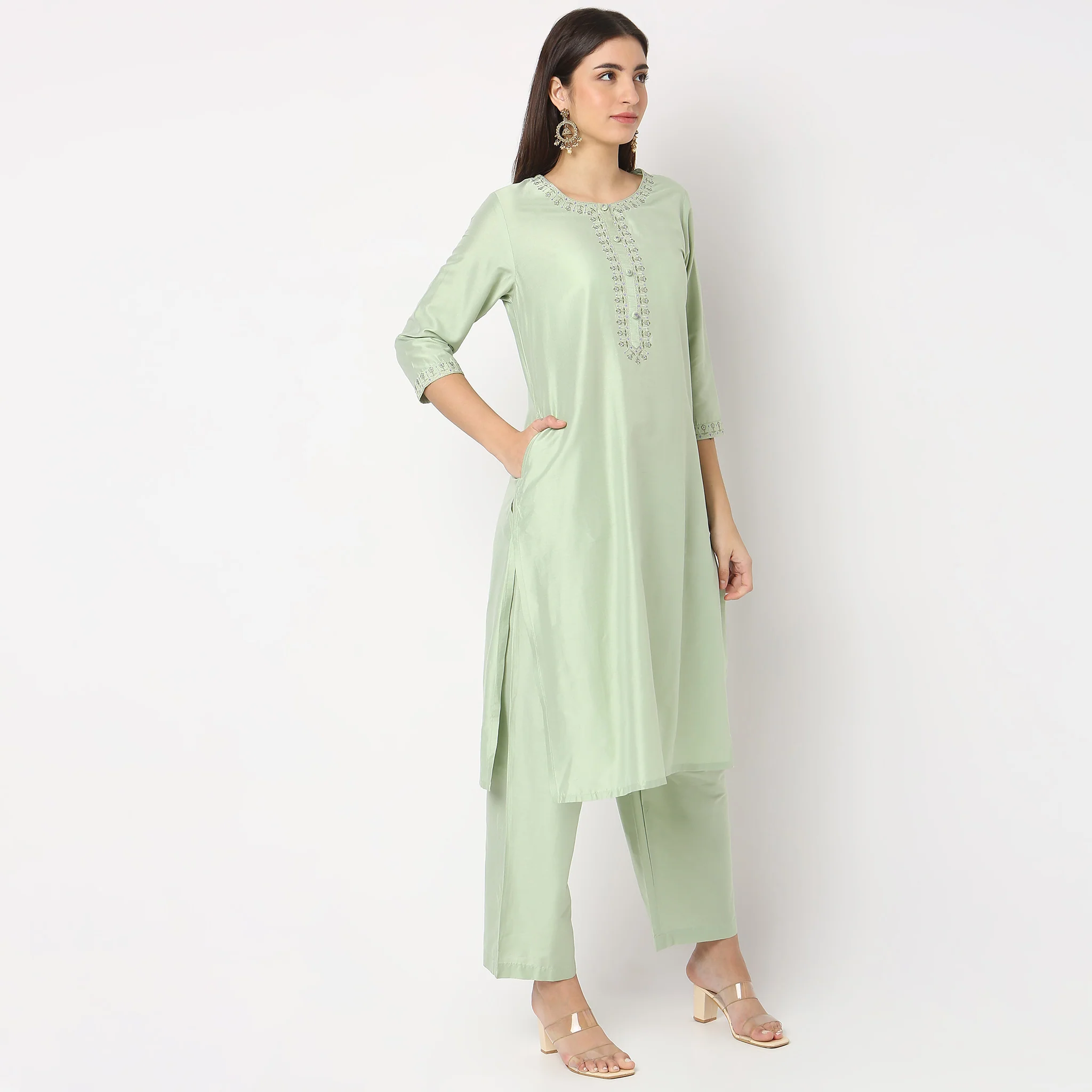 Regular Fit Embroidered Kurta And Pant With Dupatta Set - Image 6