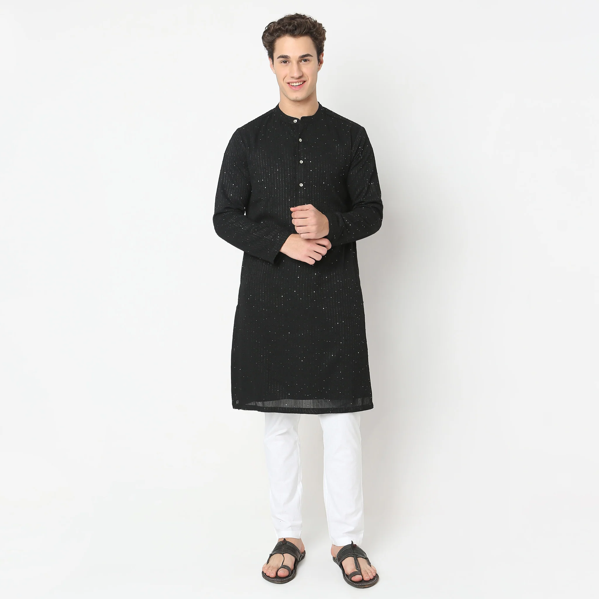 Party Edit - Pint Tuck Fashion Glimmer Embroidered - Regular Fit Kurta With Pyjama Set - Image 2