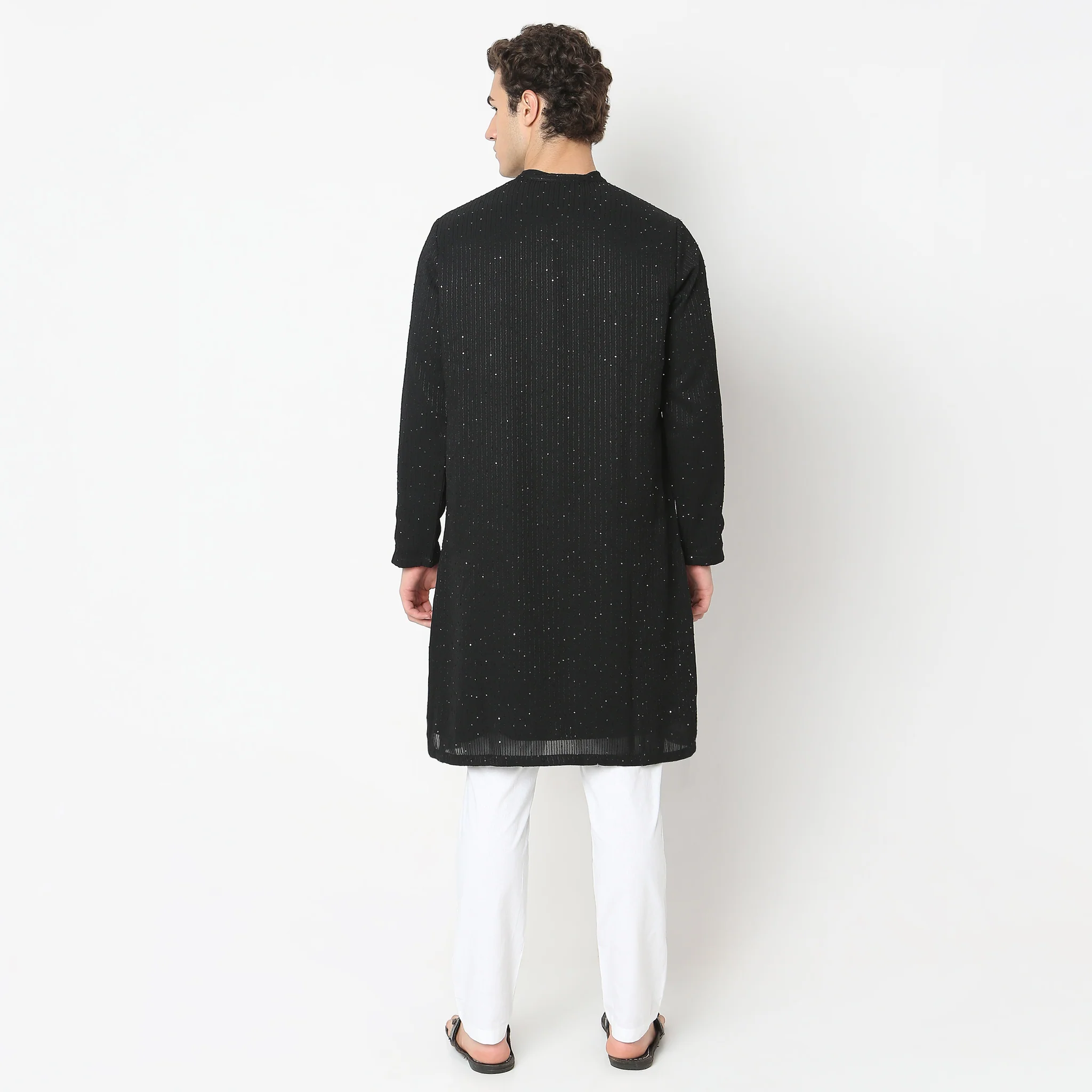 Party Edit - Pint Tuck Fashion Glimmer Embroidered - Regular Fit Kurta With Pyjama Set - Image 3