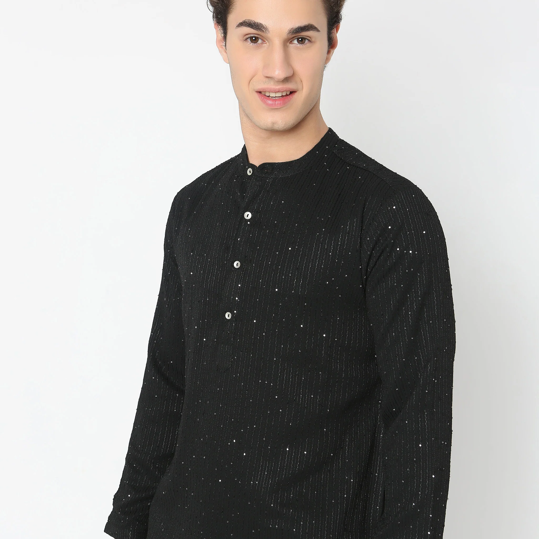 Party Edit - Pint Tuck Fashion Glimmer Embroidered - Regular Fit Kurta With Pyjama Set - Image 4