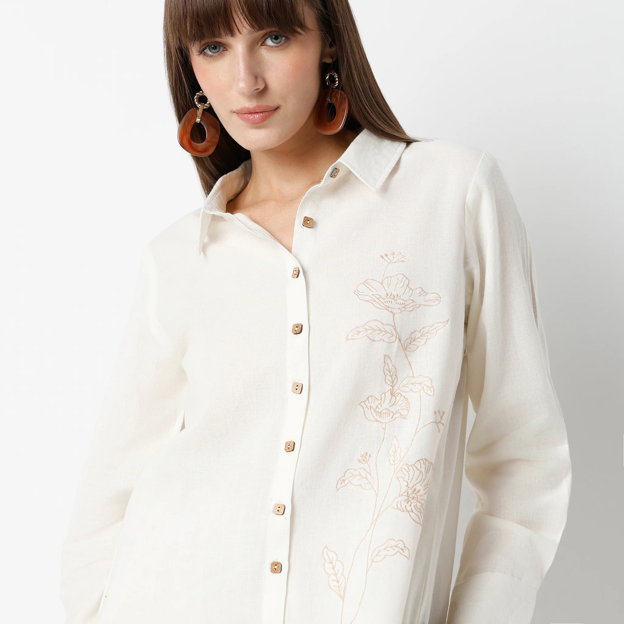 Embroidered Camp Collar Straight Full Sleeve Shirt - Image 10