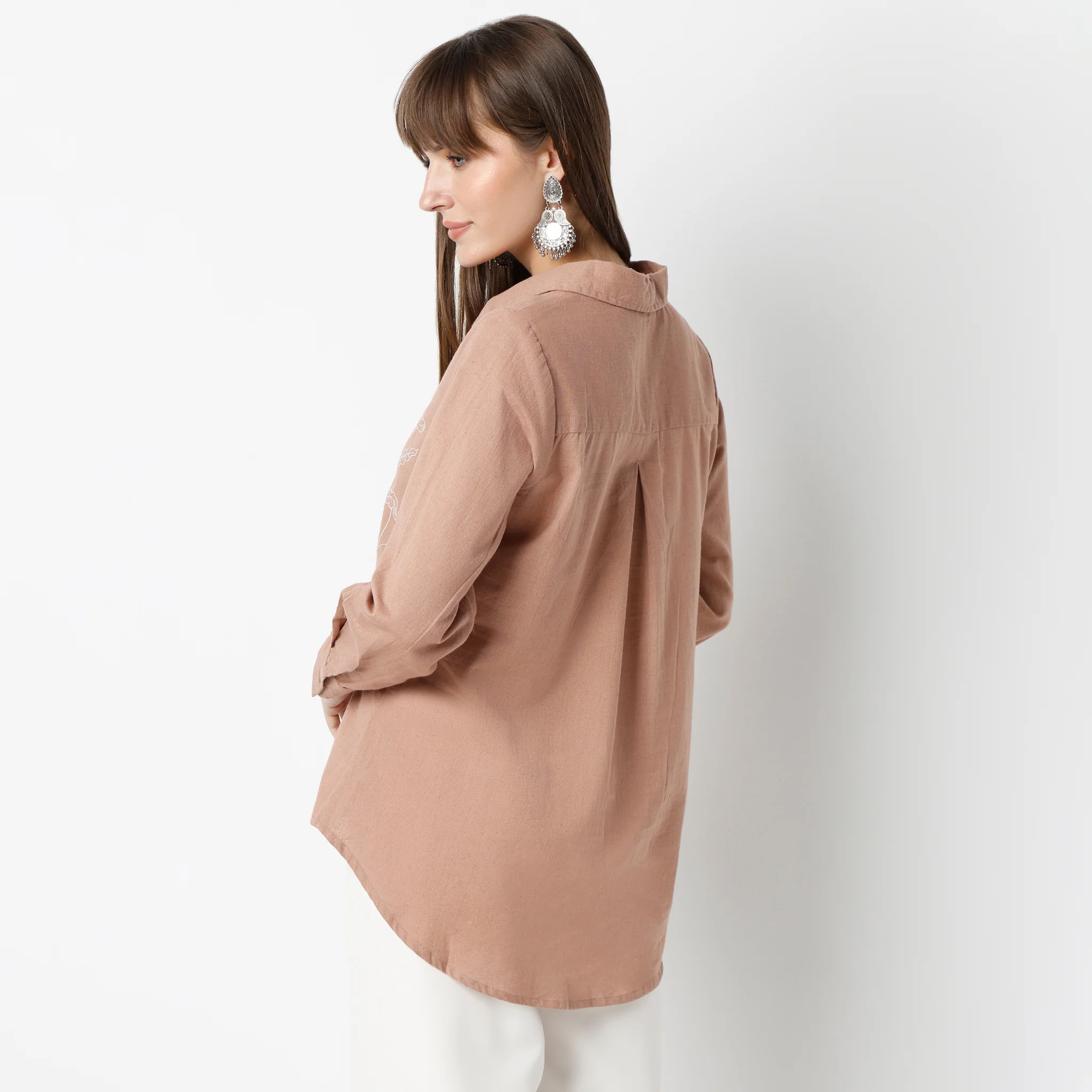 Embroidered Camp Collar Straight Full Sleeve Shirt - Image 3