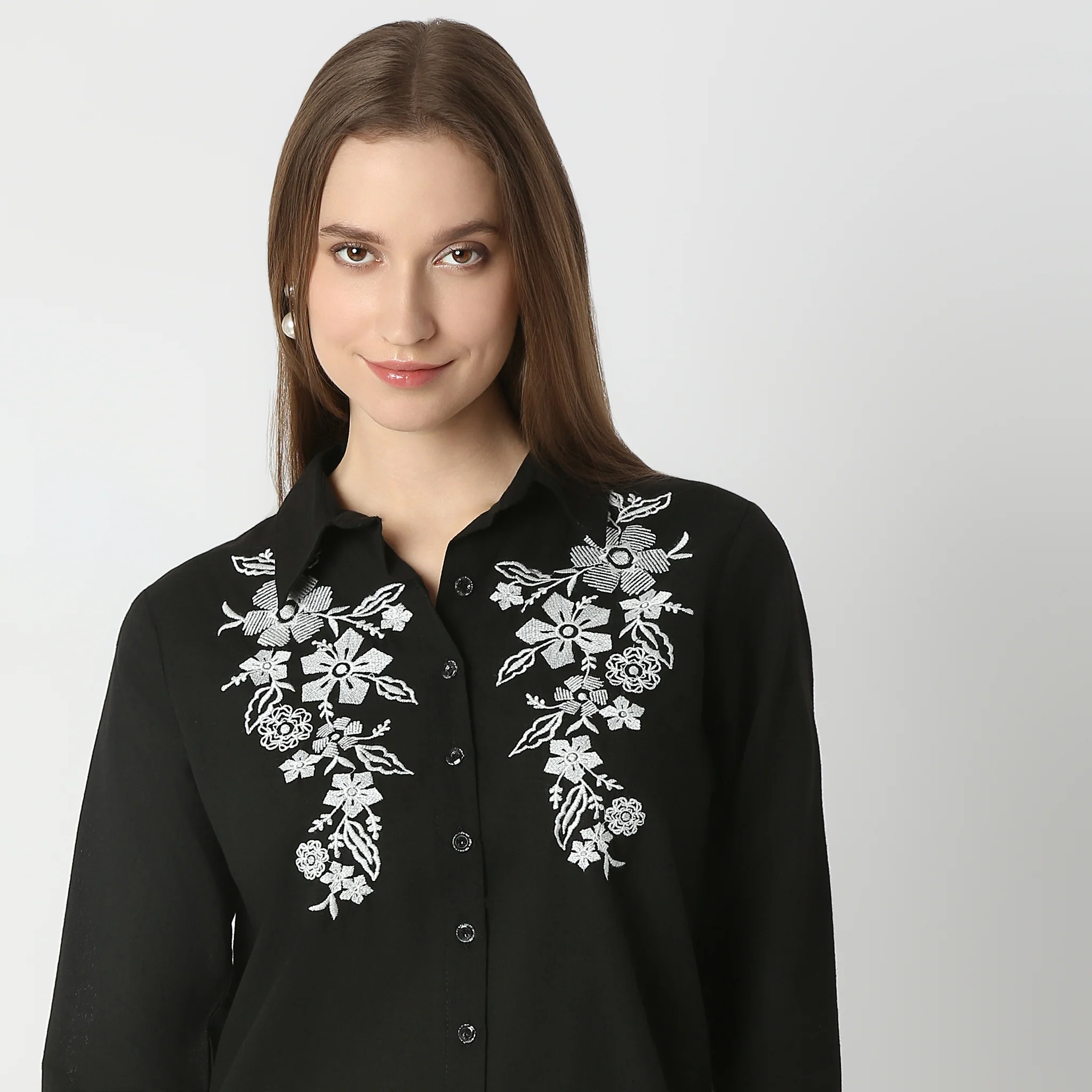 Embroidered Straight Full Sleeve Shirt - Image 4