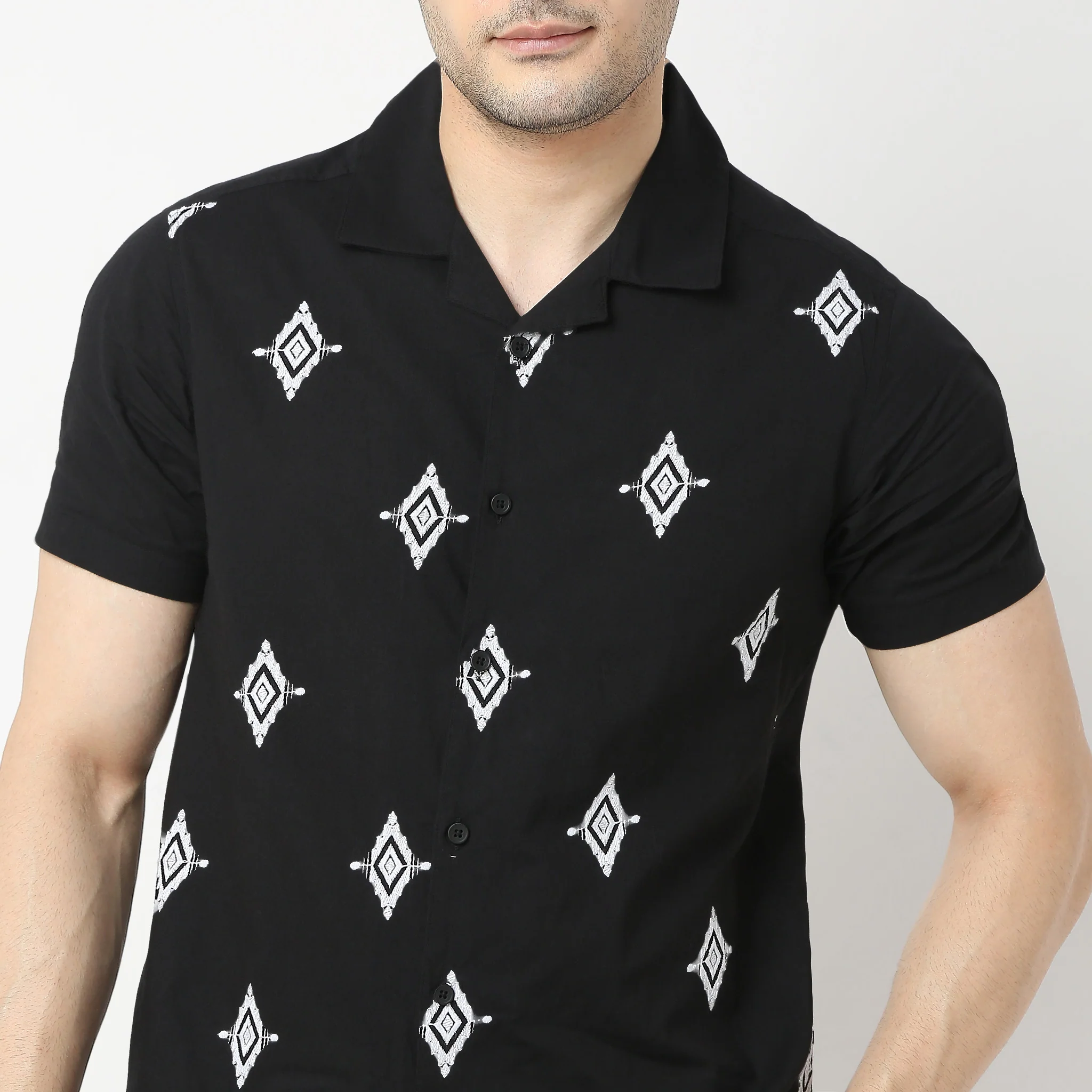Trendy "Bae" Shirt Pure Cotton Embroidered Cuban Collar Regular Fit Shirt - Image 5
