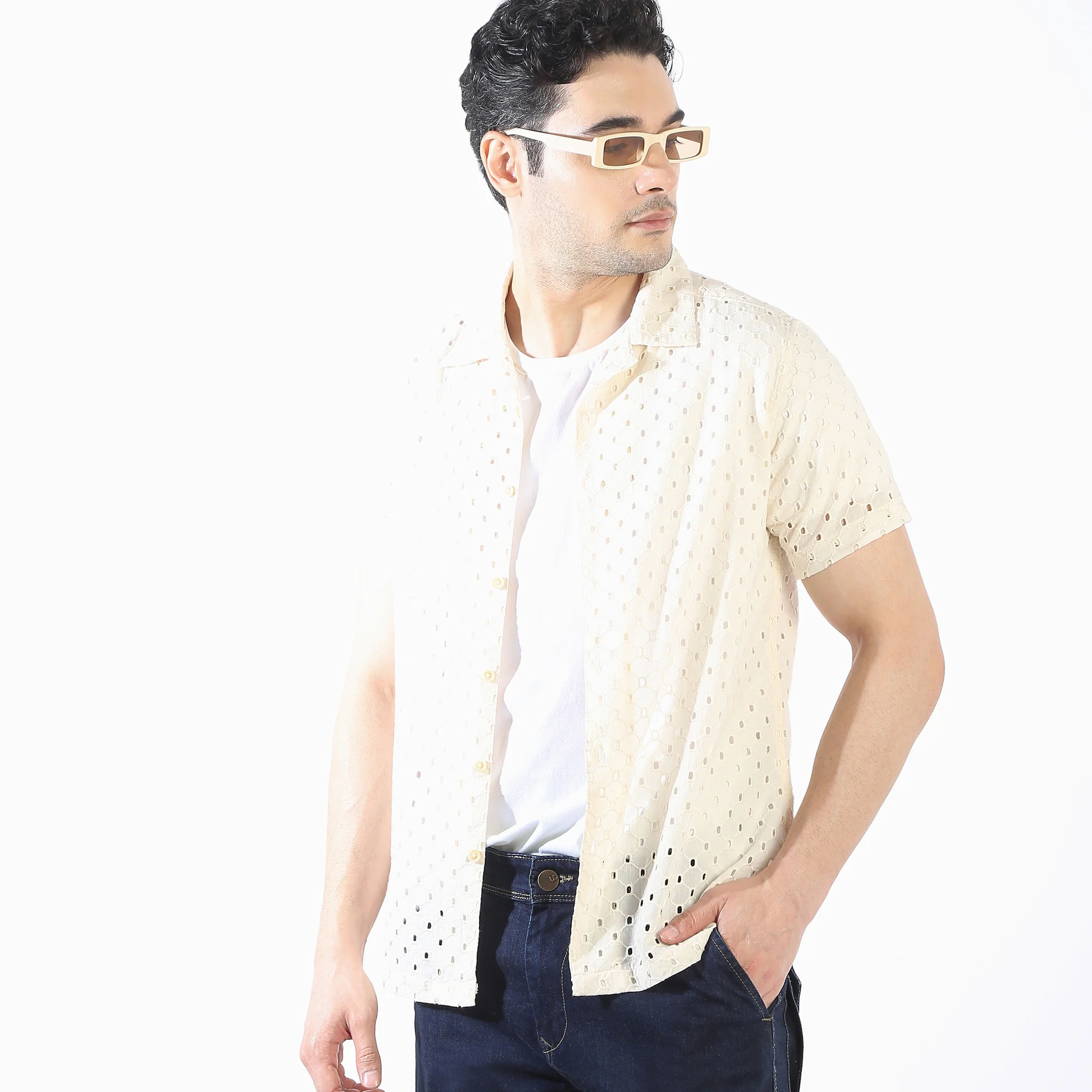 Trendy "Bae" Shirt Pure Cotton Embroidered Cuban Collar Regular Fit Shirt - Image 6