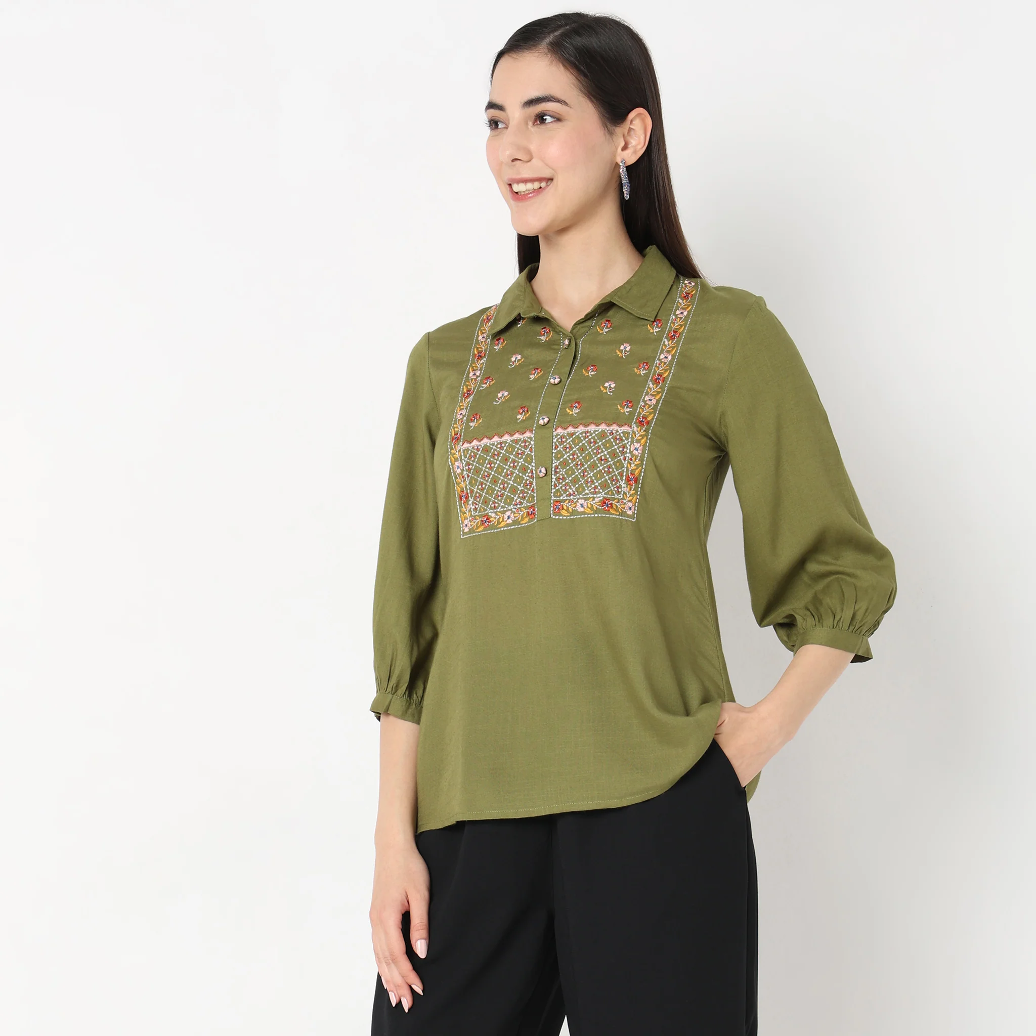 Regular Fit Embroidered Top - Image 5