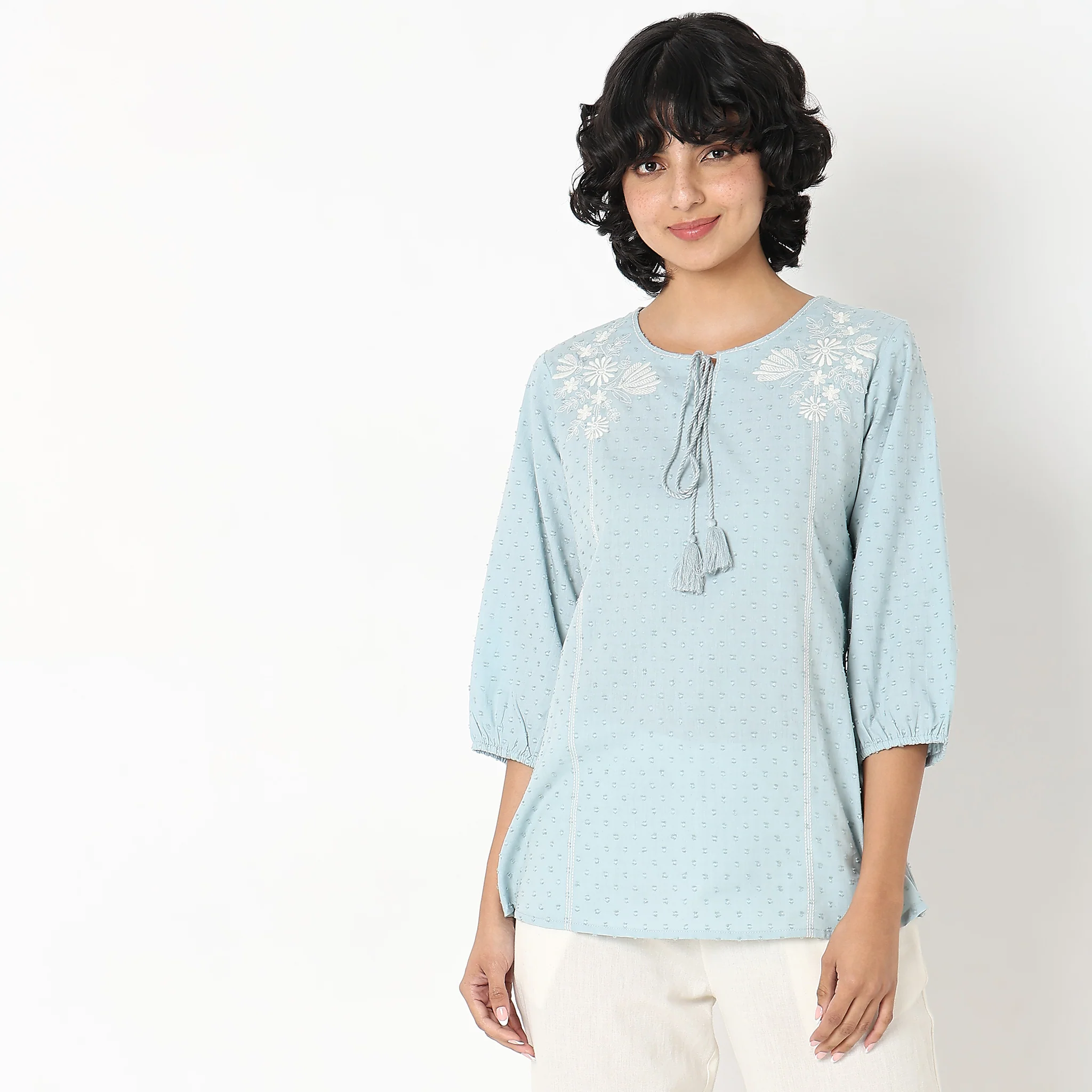 Regular Fit Embroidered A-Line Top - Image 2