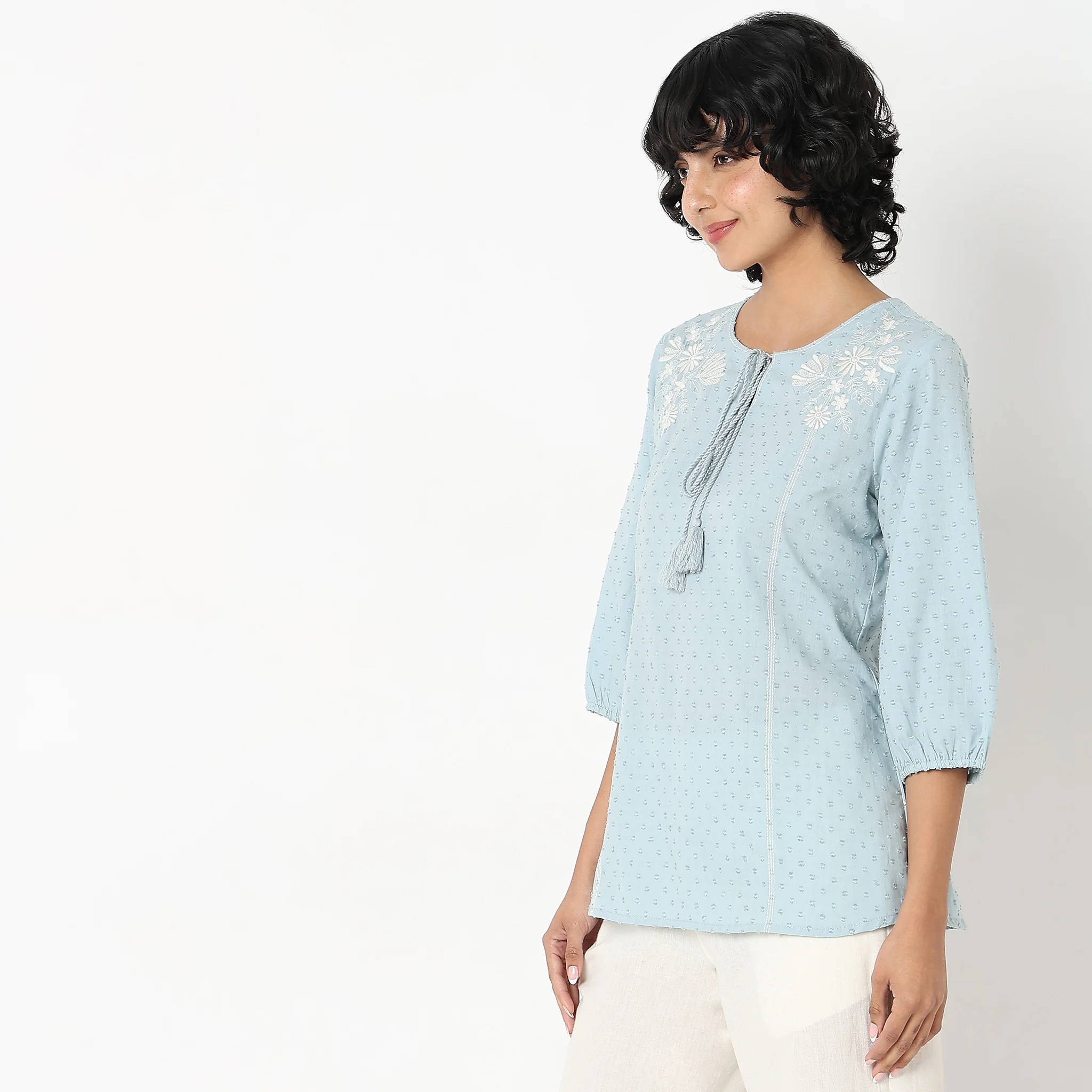 Regular Fit Embroidered A-Line Top - Image 5