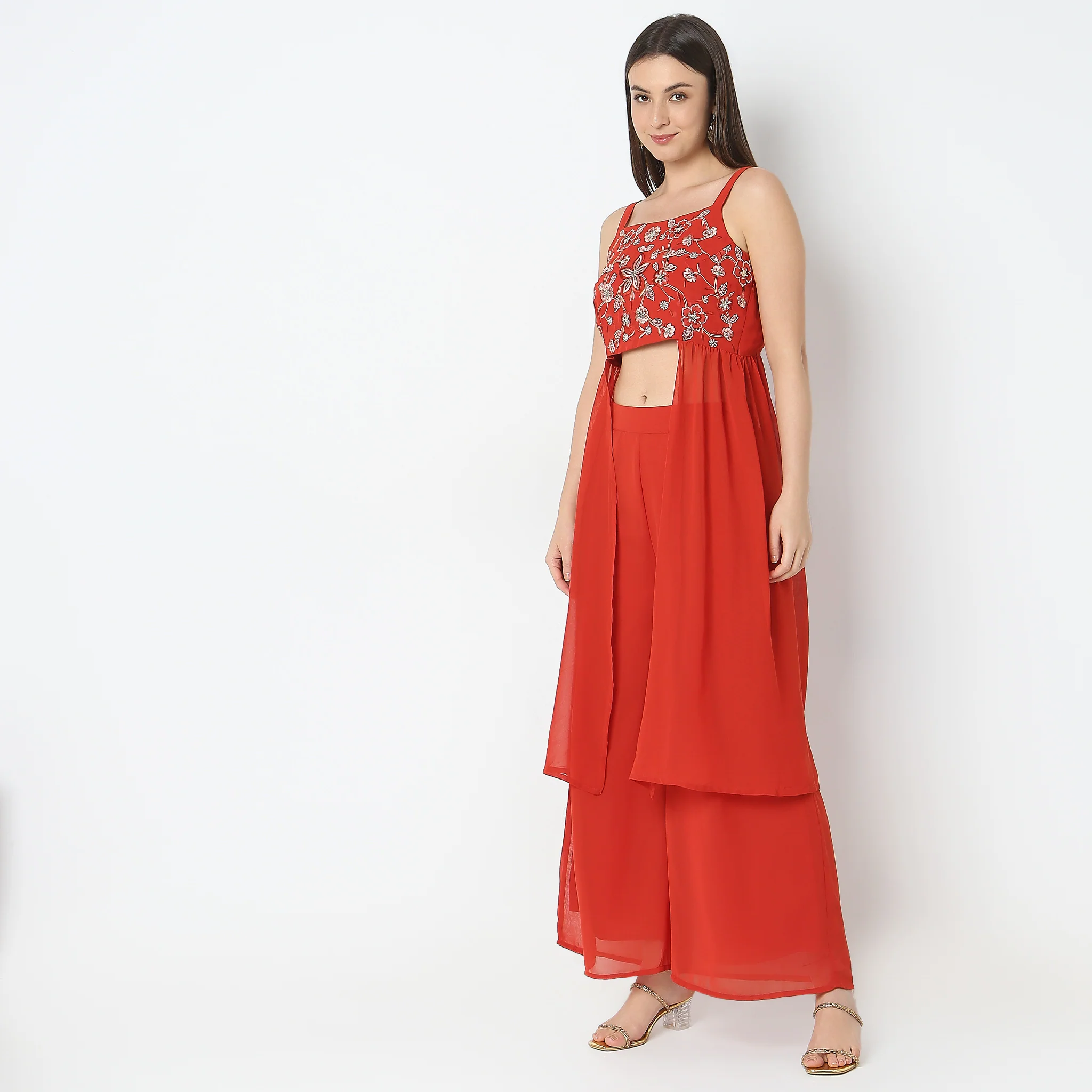 Regular Fit Embroidered Top With Palazzo Set - Image 5