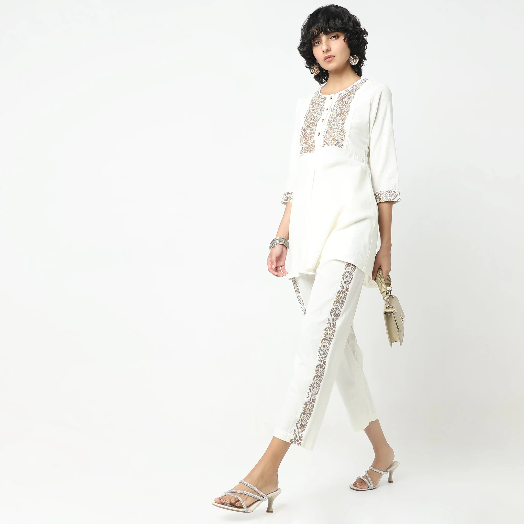 Regular Fit Embroidered Top With Pant Set