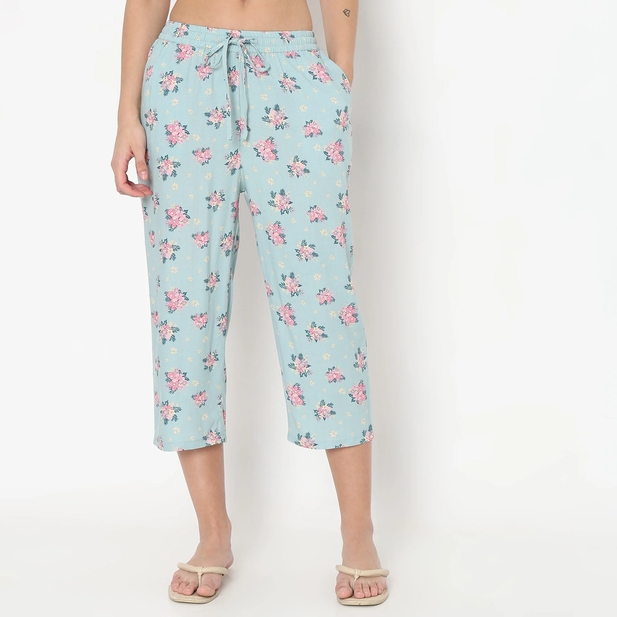 Woven Floral Mid Rise Lounge Capris - Image 2