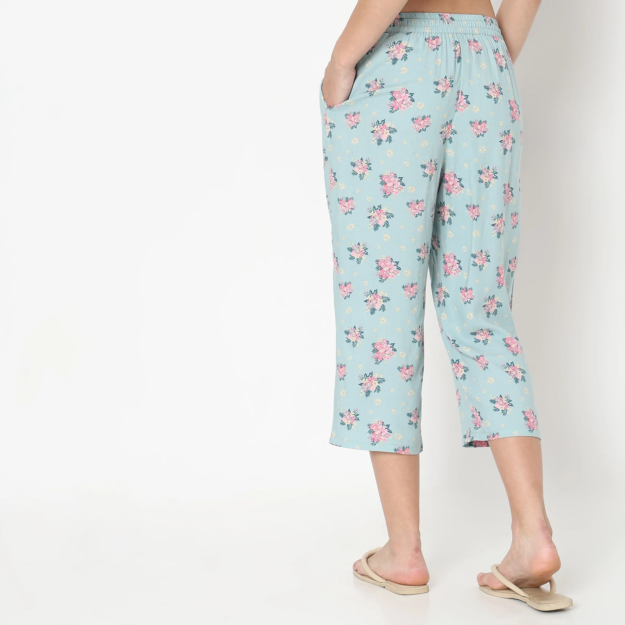 Woven Floral Mid Rise Lounge Capris - Image 3