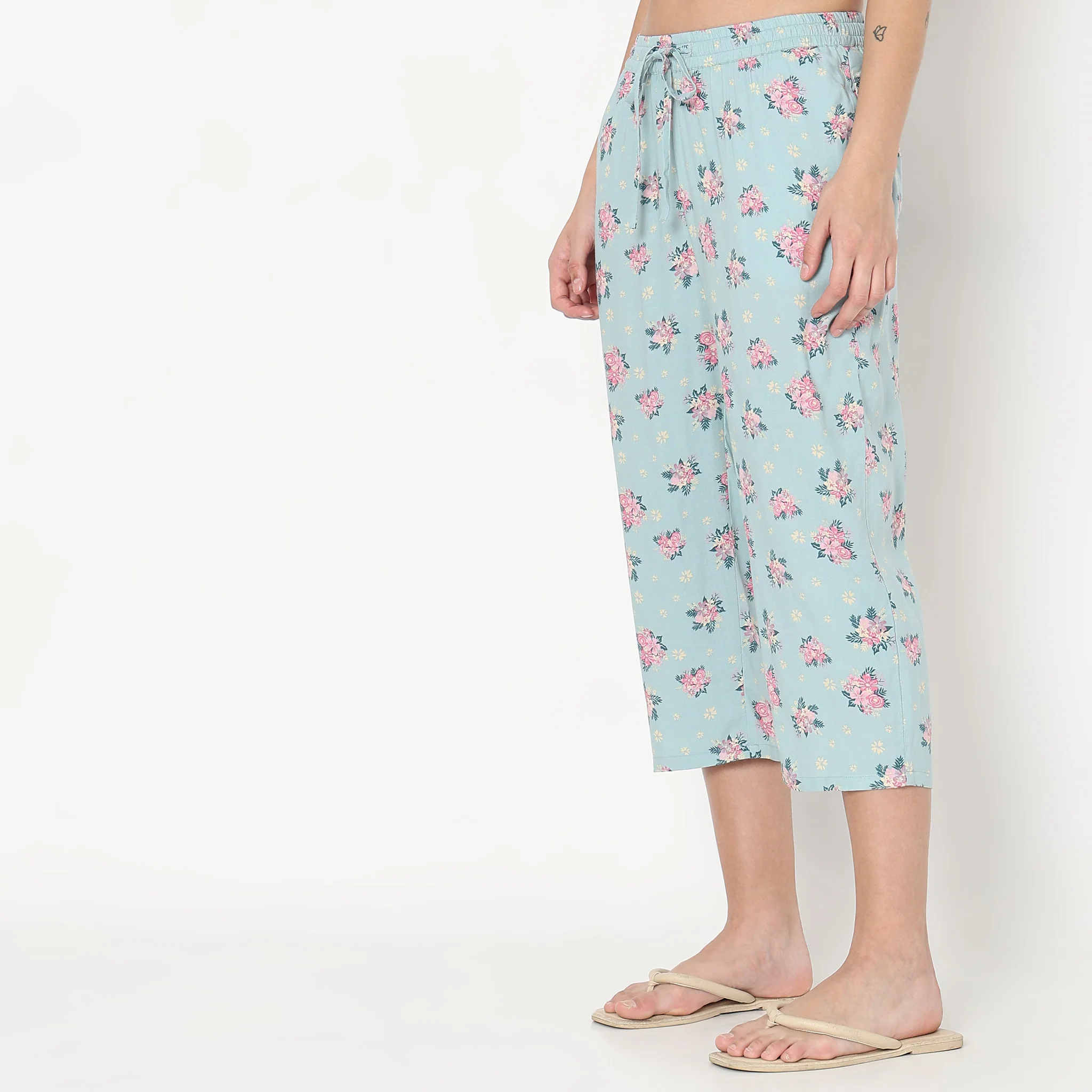 Woven Floral Mid Rise Lounge Capris - Image 5