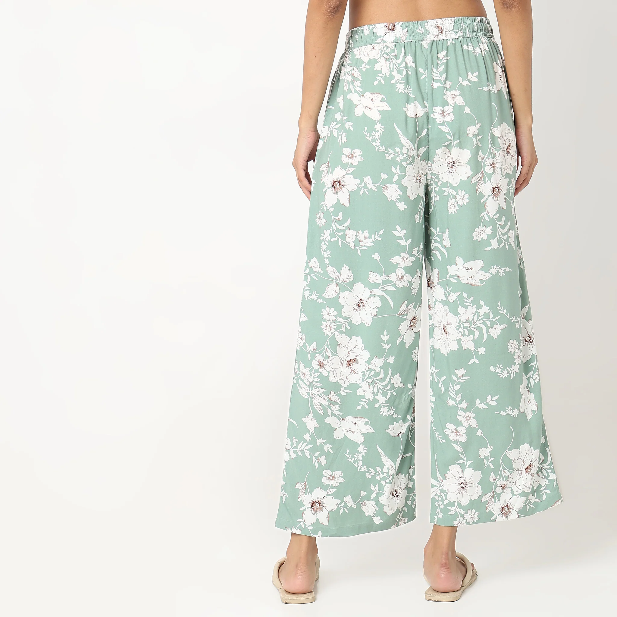 Woven Floral Mid Rise Lounge Palazzos - Image 3