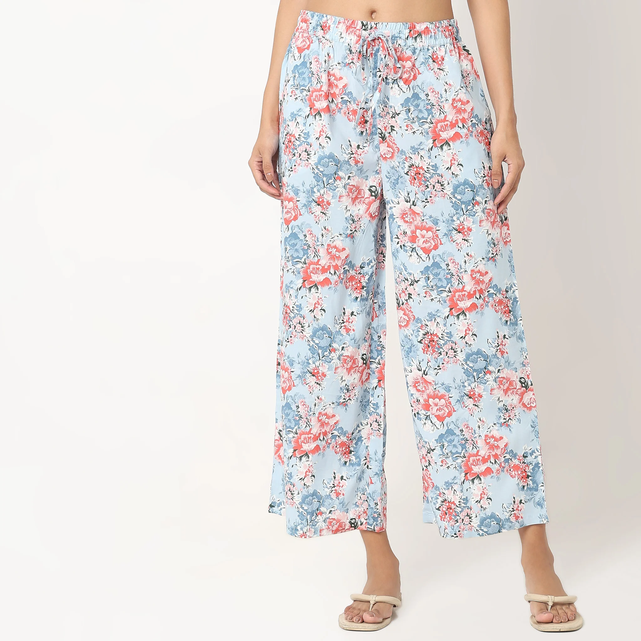 Woven Floral Mid Rise Lounge Palazzos - Image 2