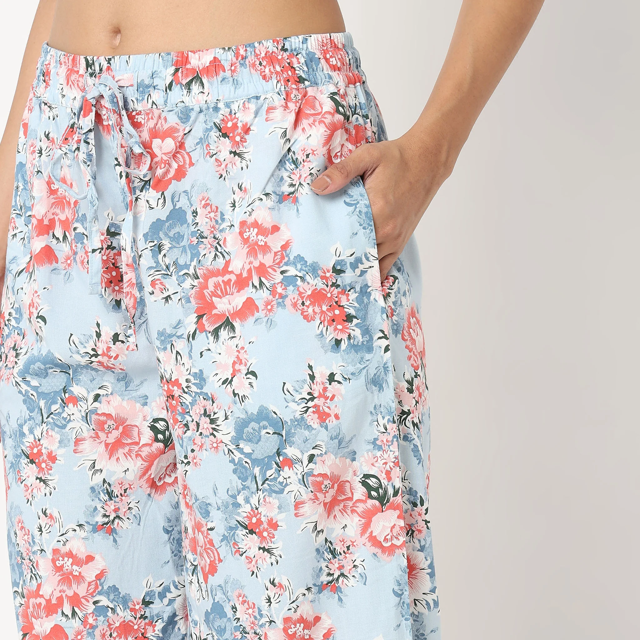 Woven Floral Mid Rise Lounge Palazzos - Image 4