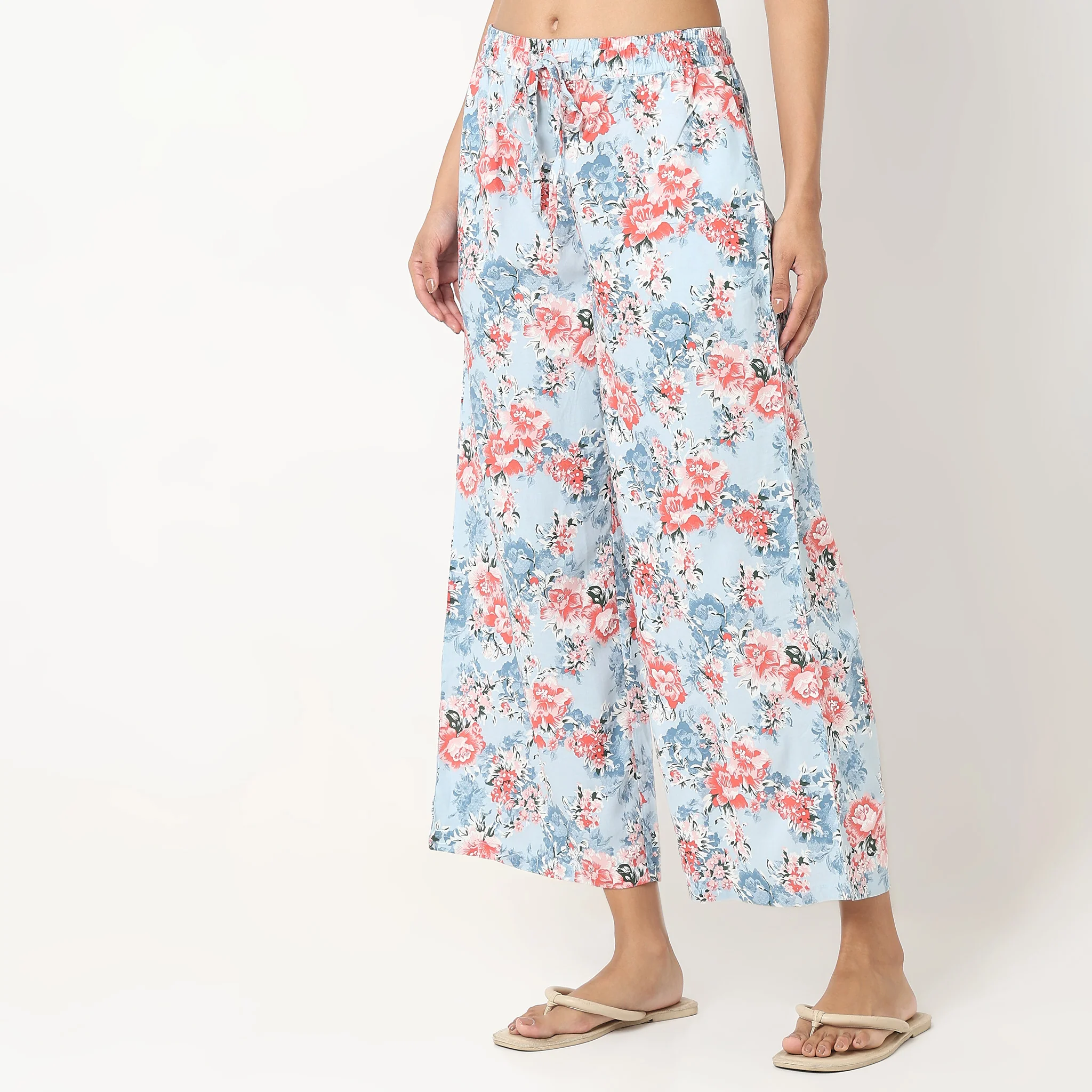 Woven Floral Mid Rise Lounge Palazzos - Image 5
