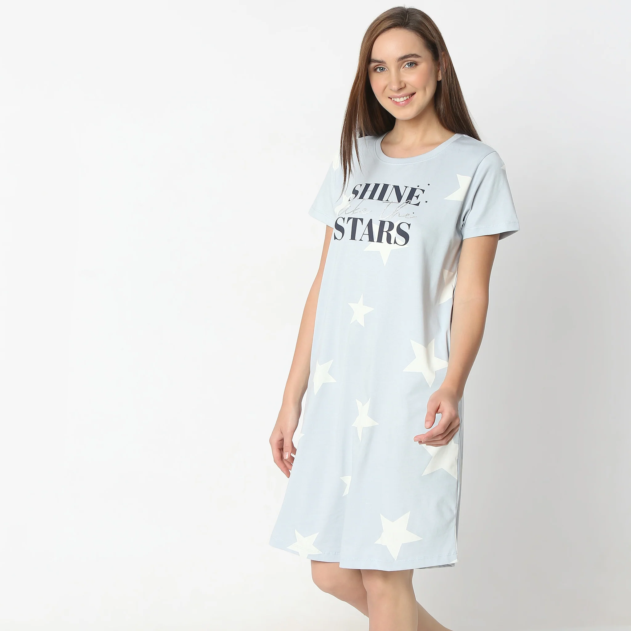 Floral Knee Length Round Neck Short Sleeve Gown
