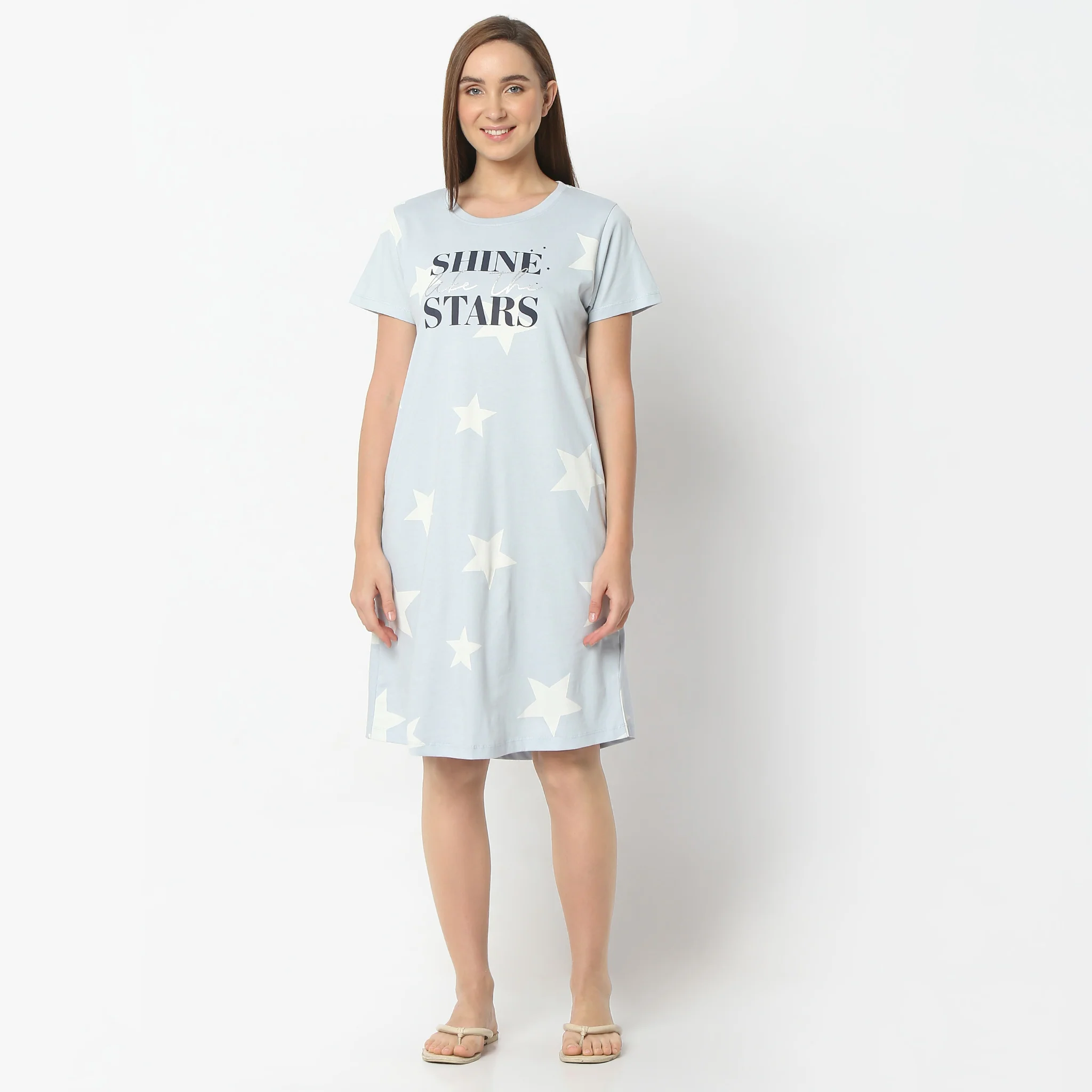 Floral Knee Length Round Neck Short Sleeve Gown - Image 2